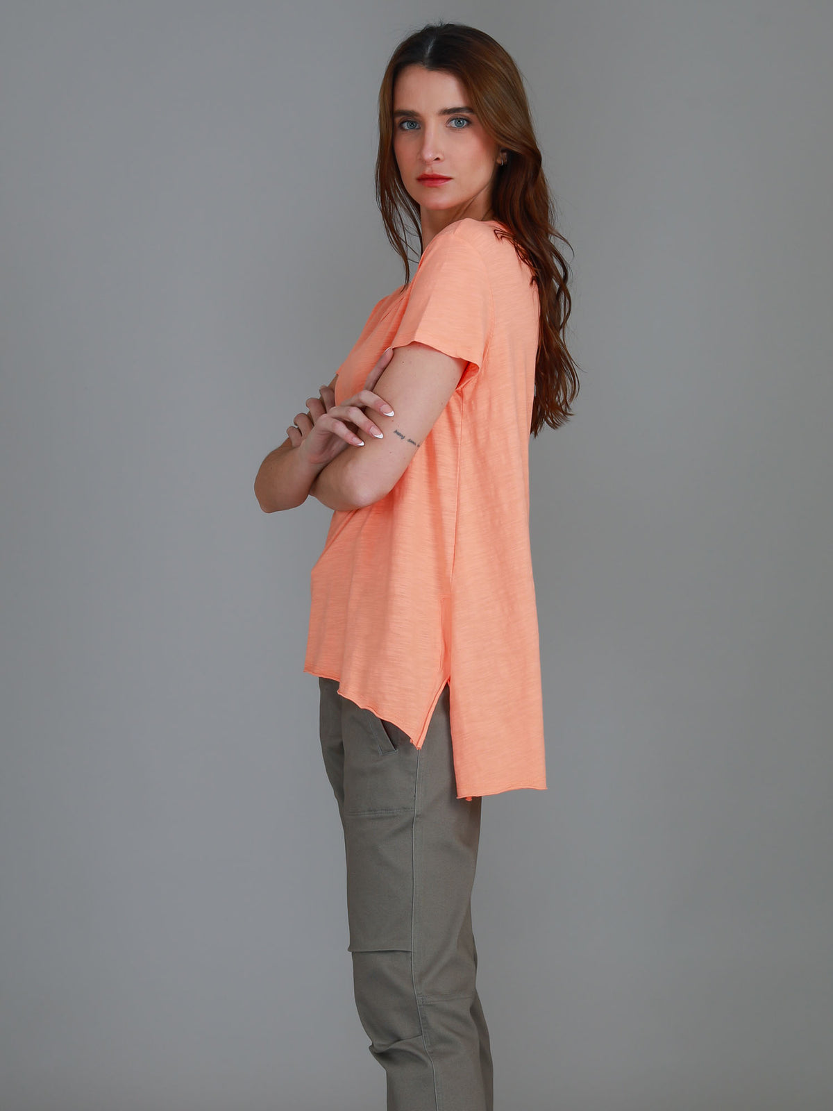 orange scoop neck tee