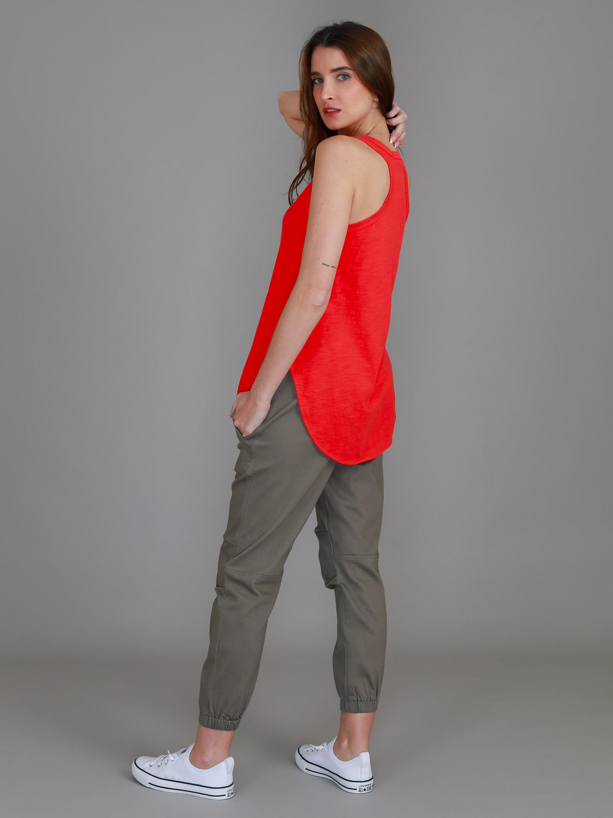 red cotton tank top