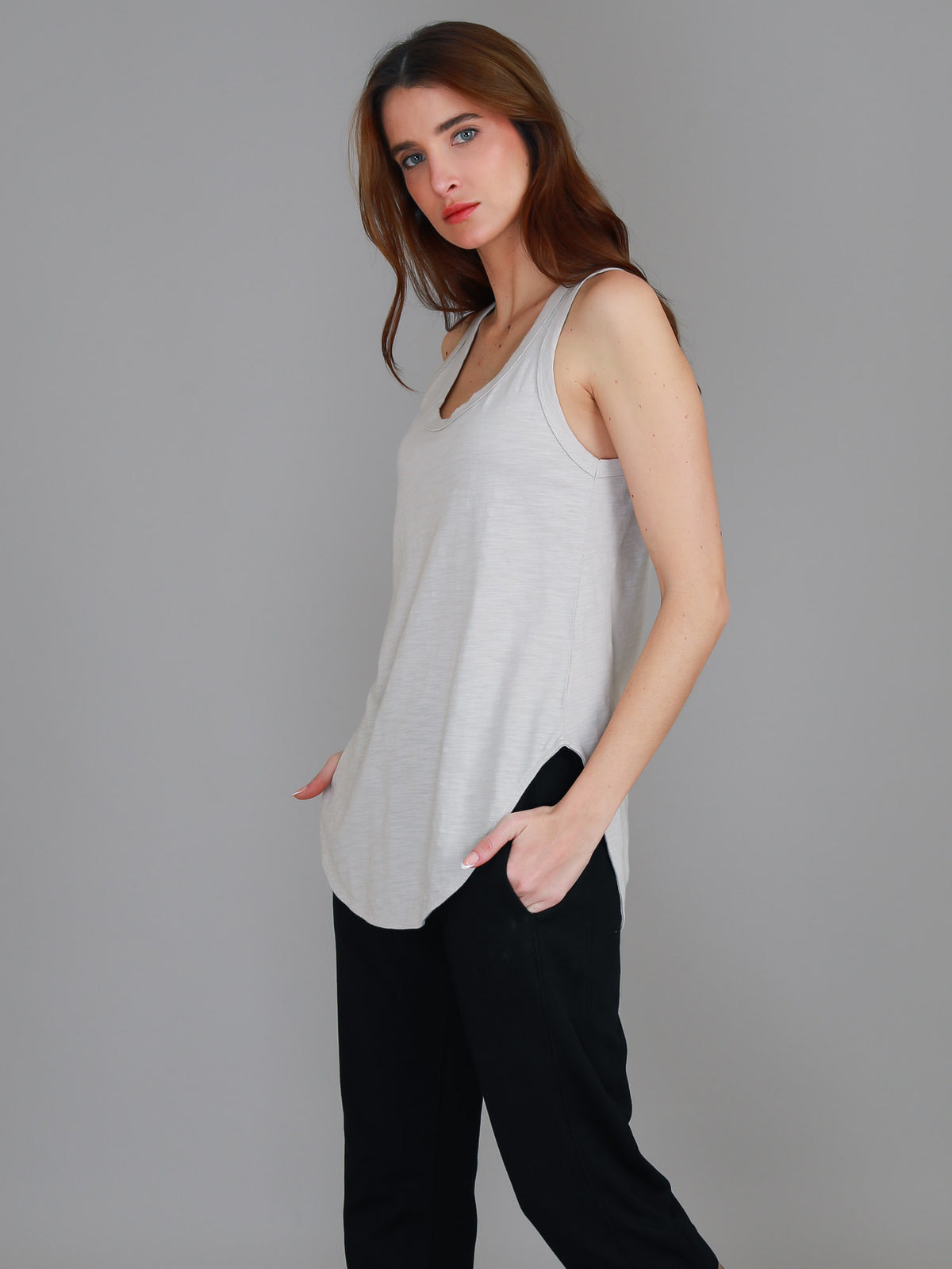 beige sleeveless tank