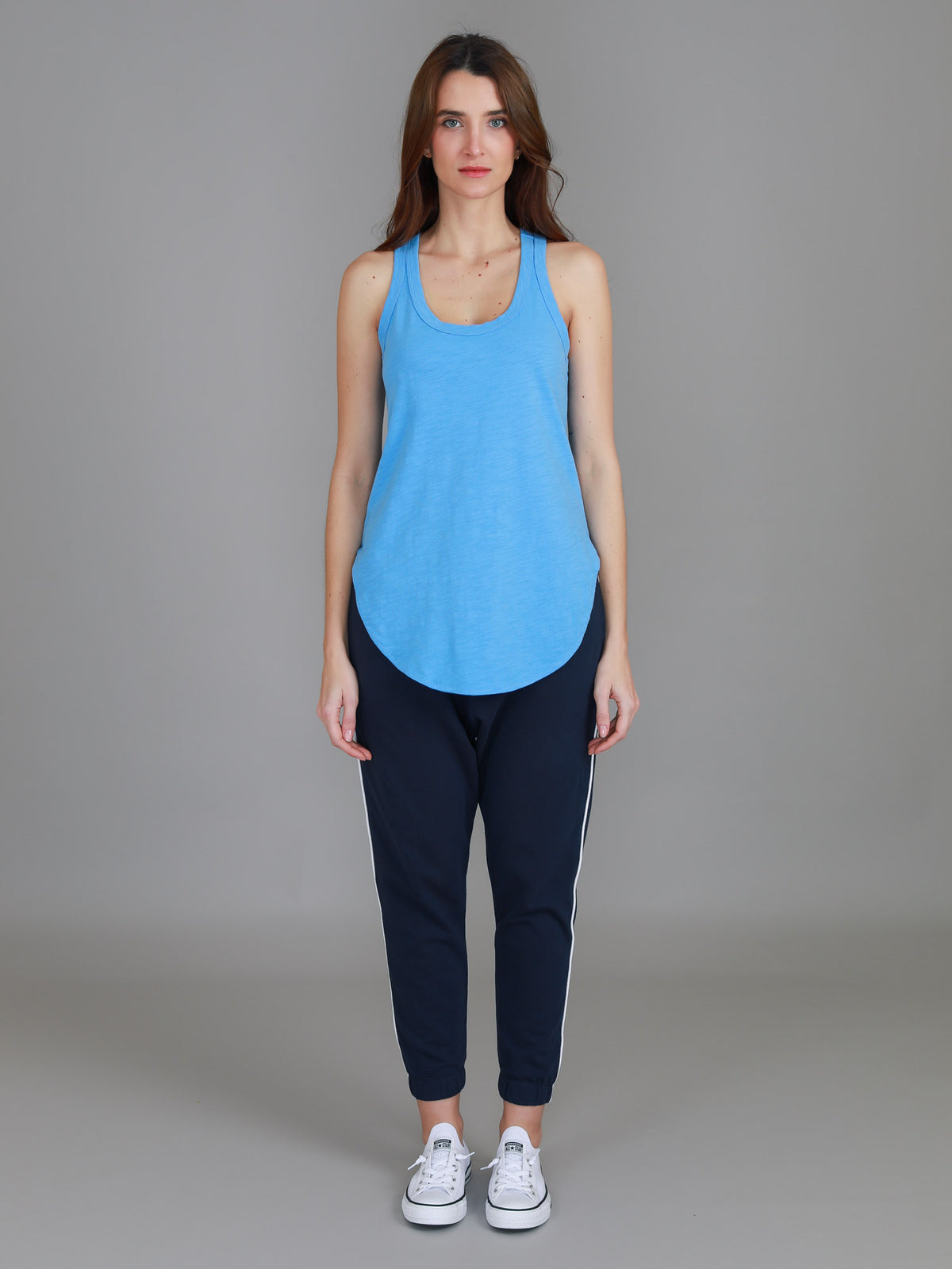 blue scoop neck tank