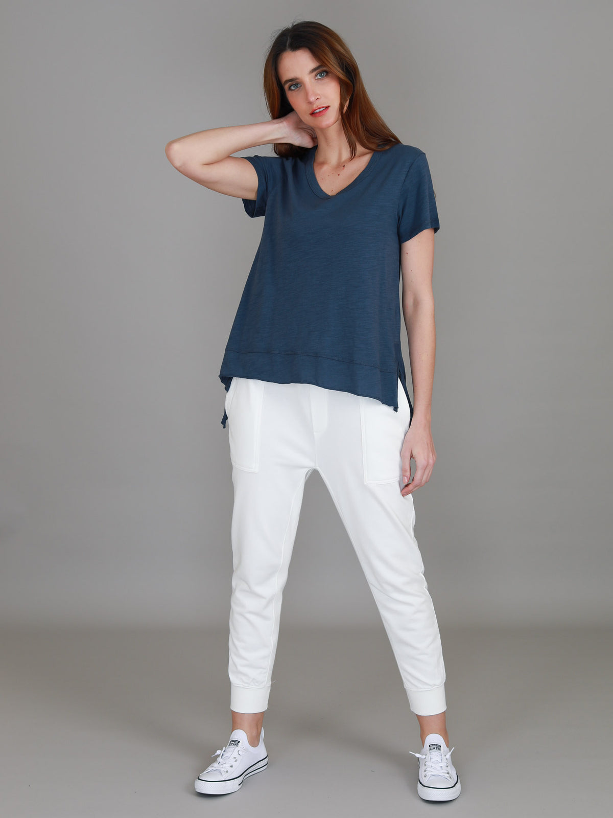 indigo crew neck top women