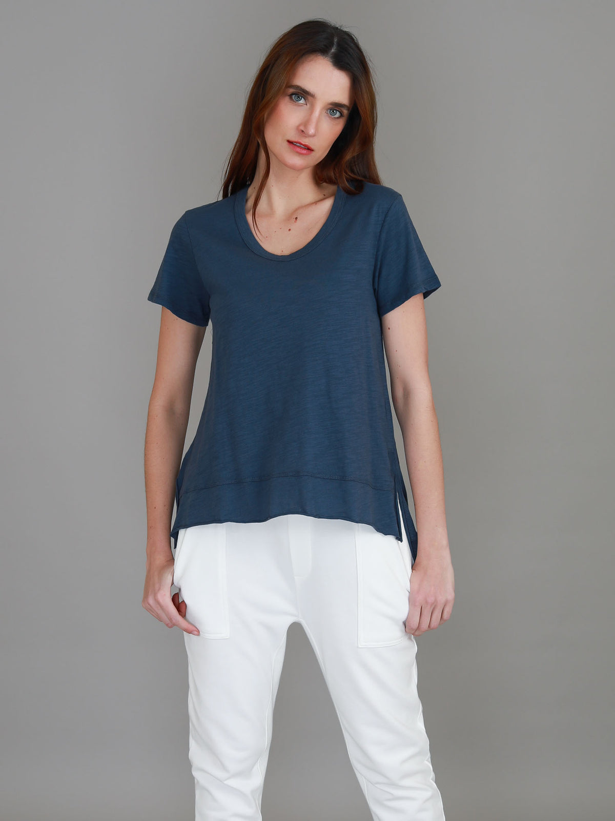 indigo crew neck tee