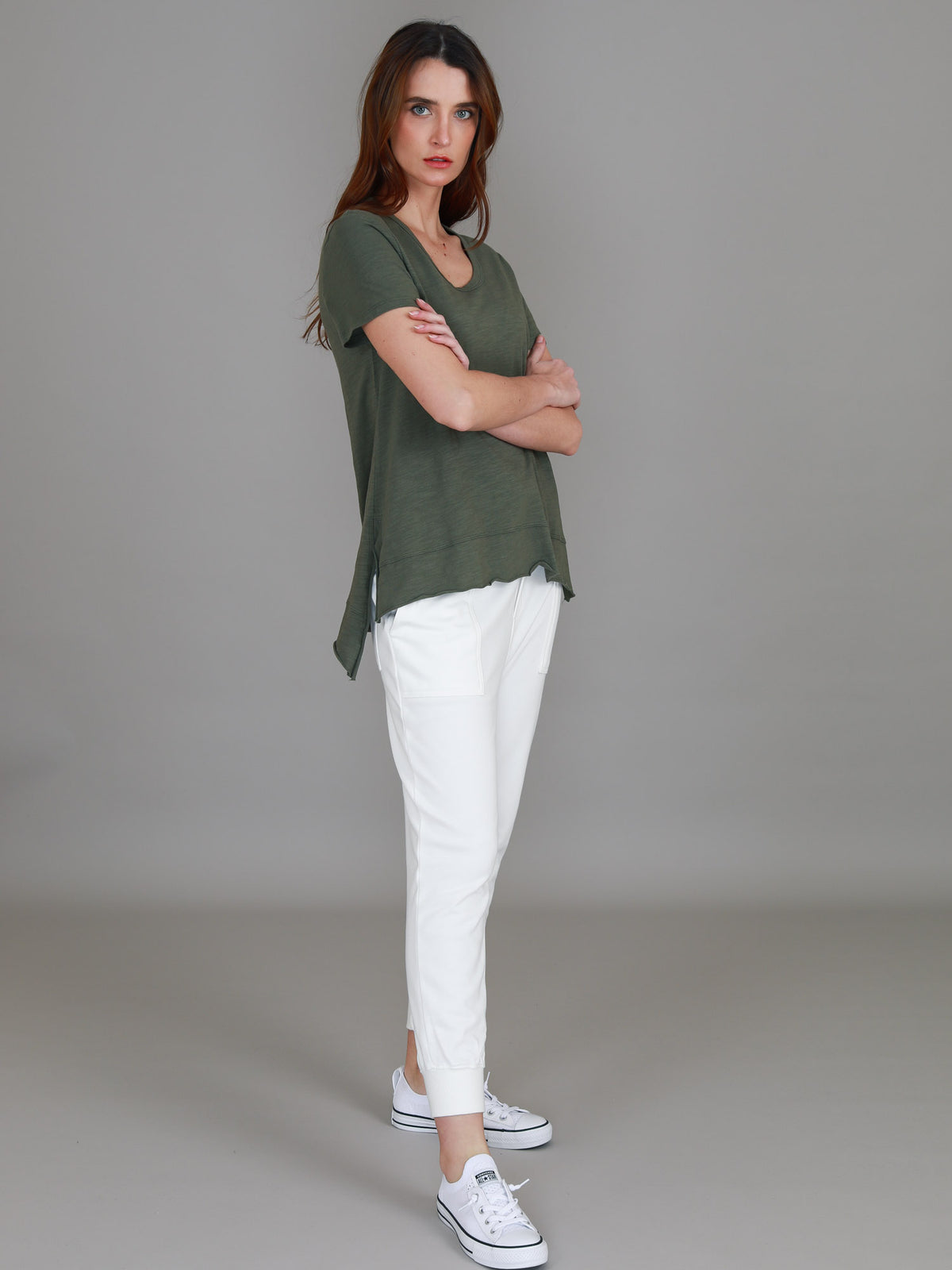 green cotton crew tee