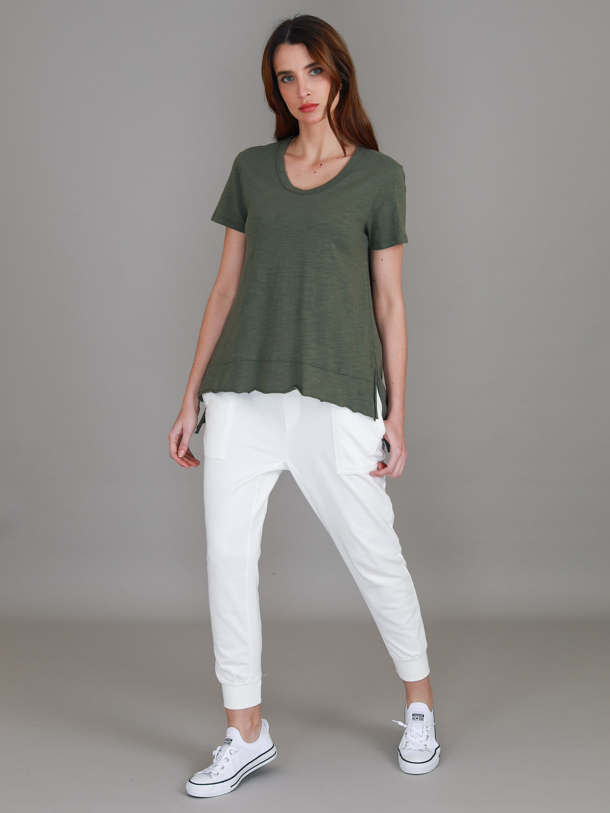 khaki crew neck top women
