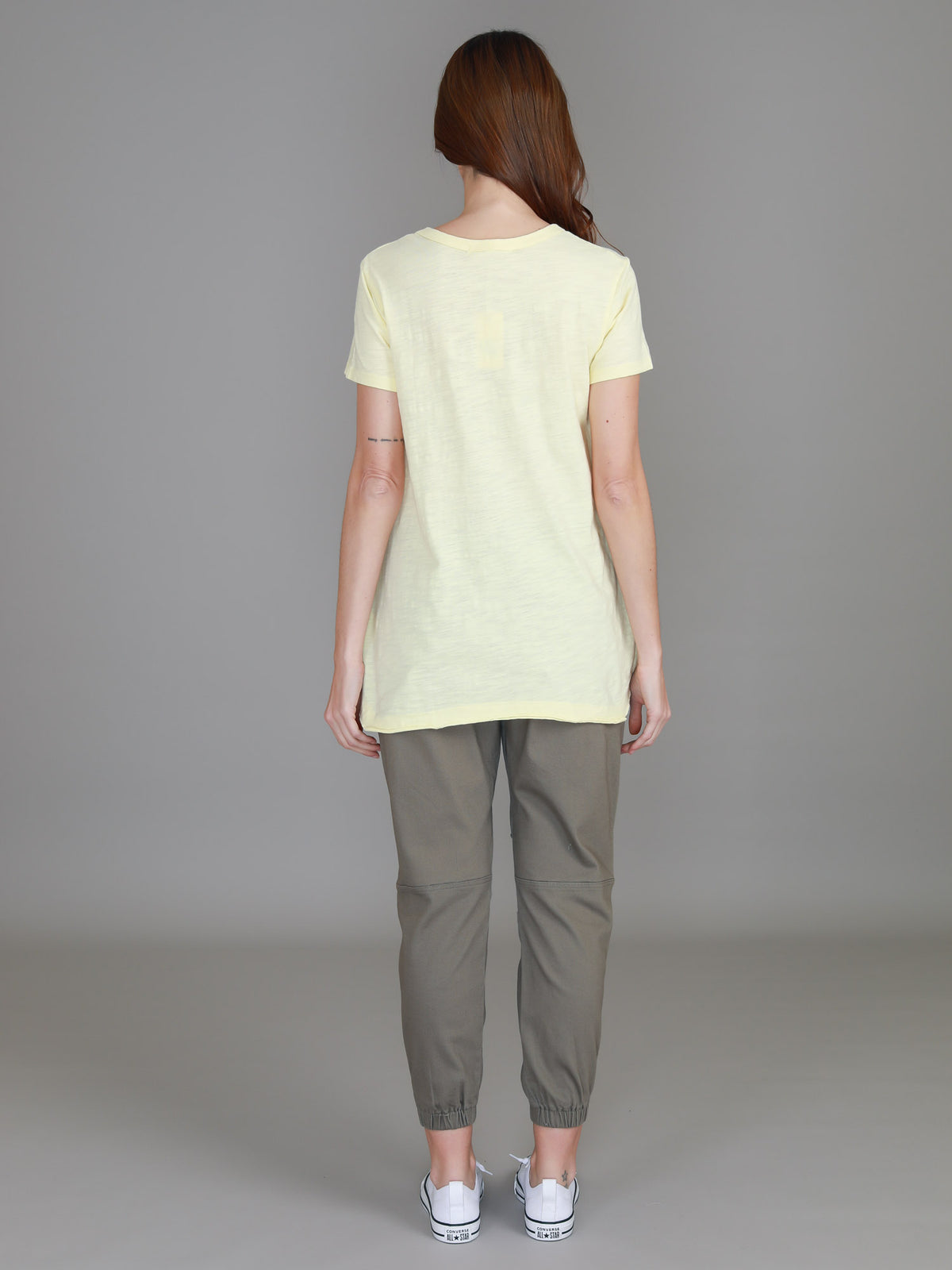 yellow v neck high low tee