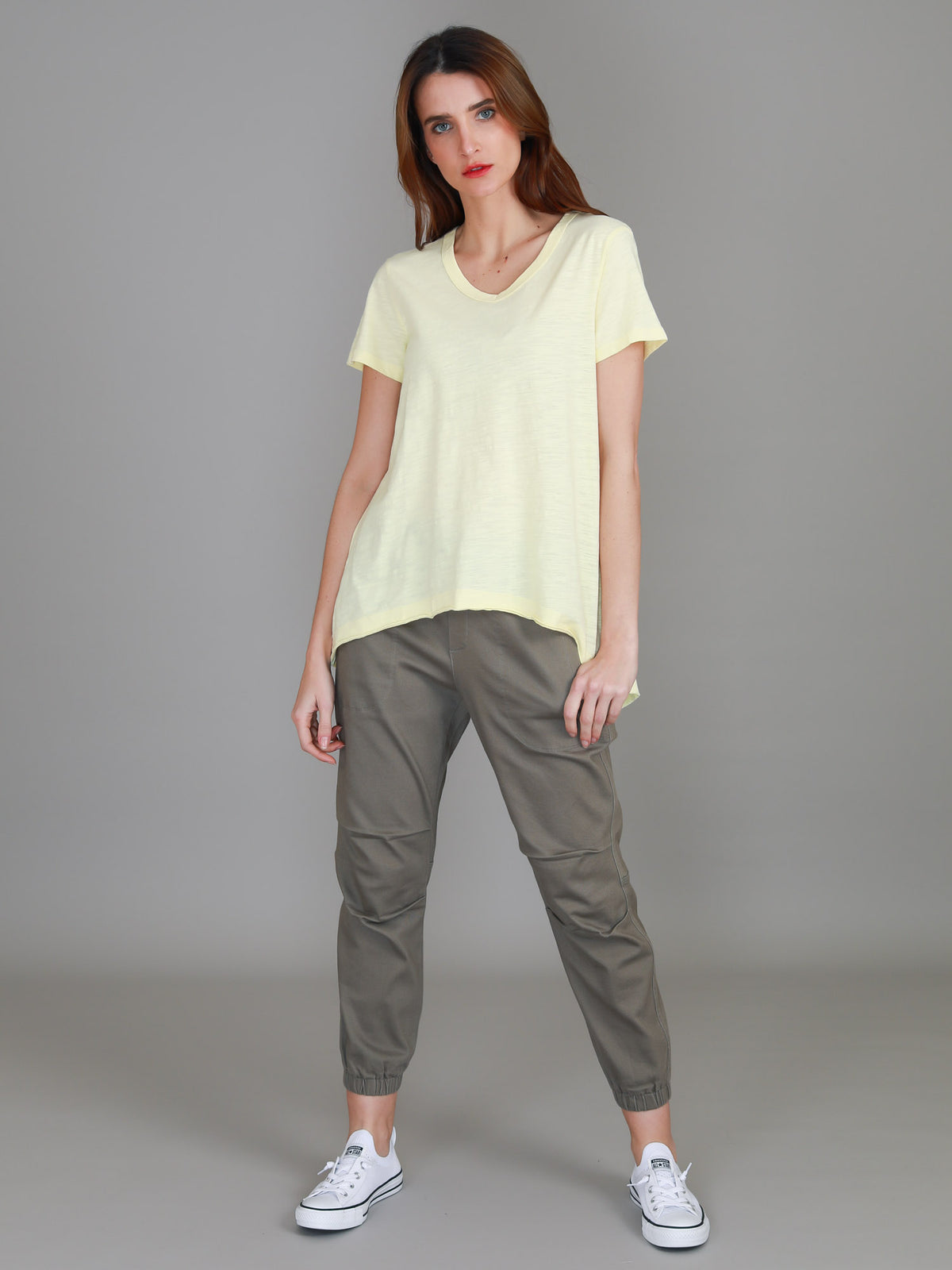 yellow v neck slub tee