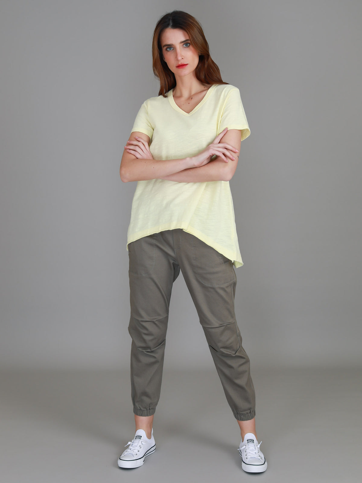 yellow v neck short sleeve tee