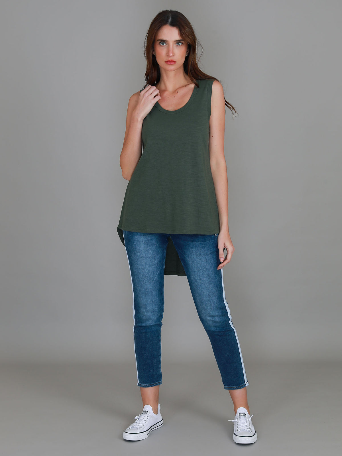 khaki crew neck tank