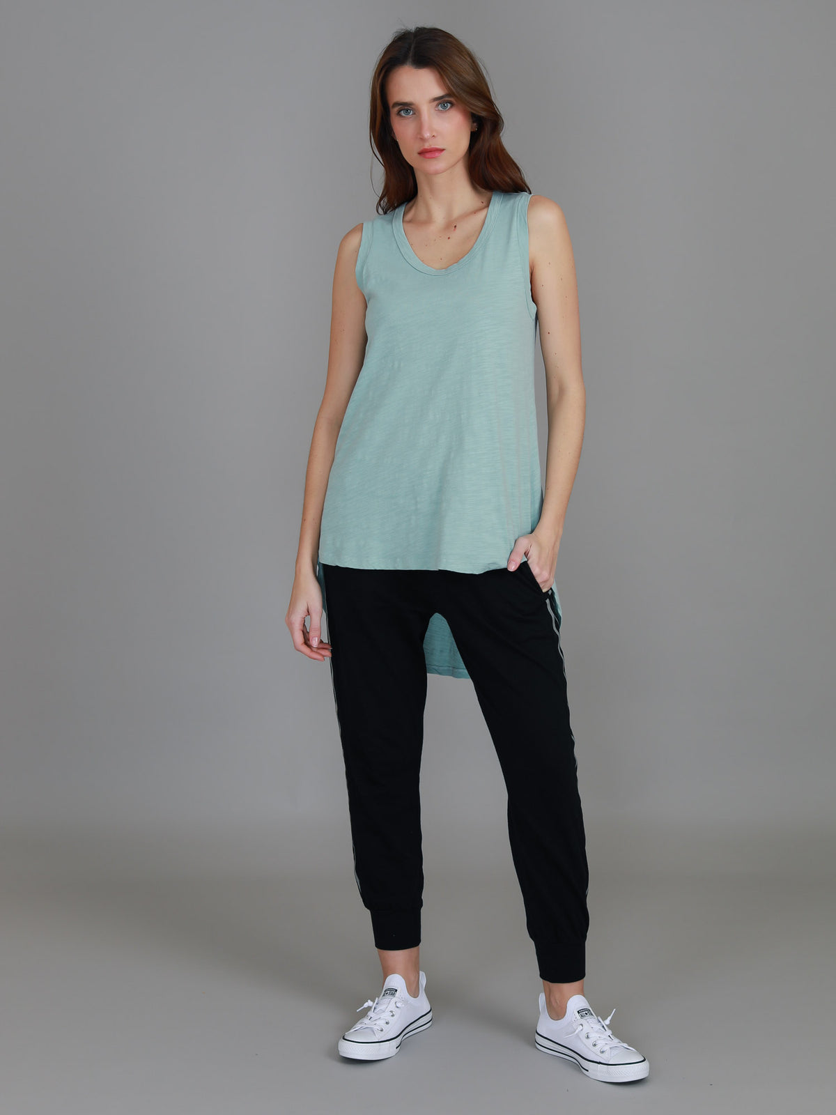 green crew neck tank
