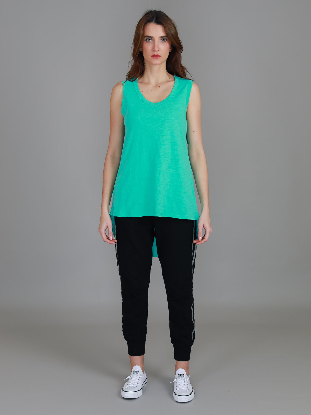 green hi lo singlet marine