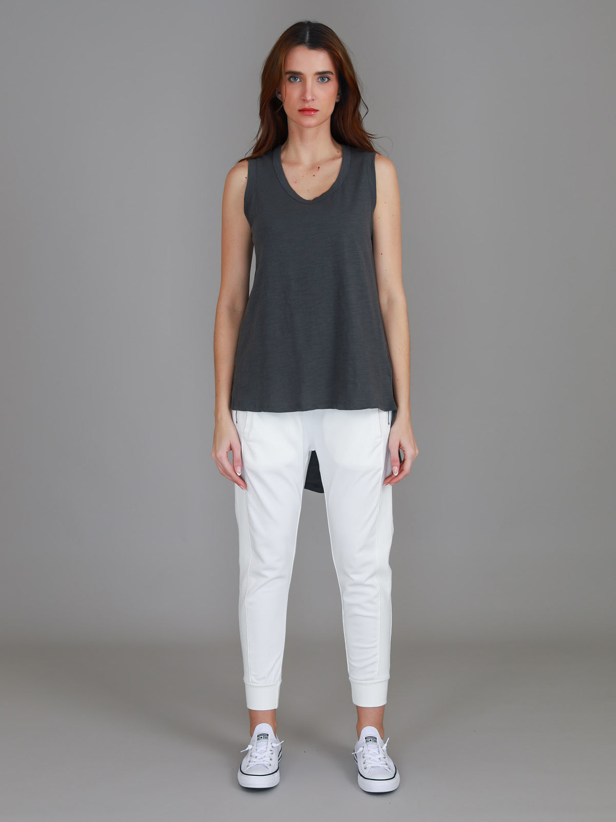 black hi lo singlet