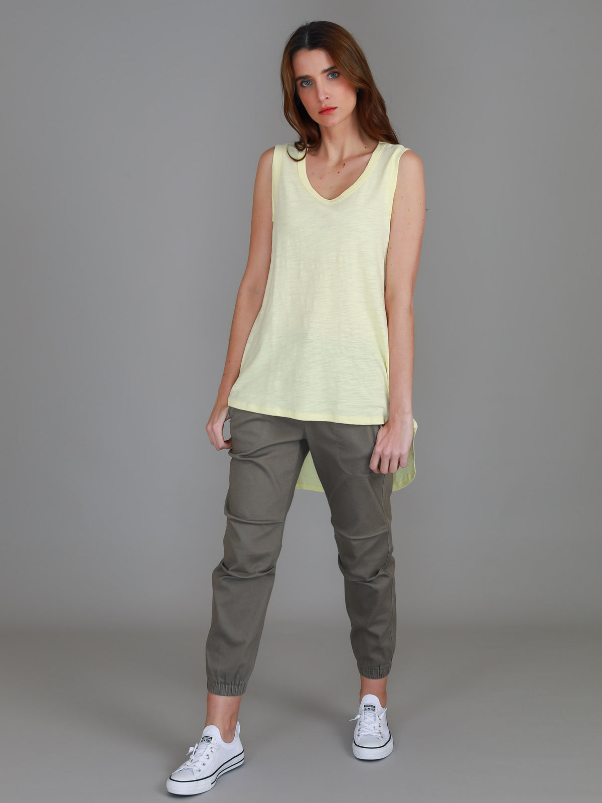 yellow crew neck tank