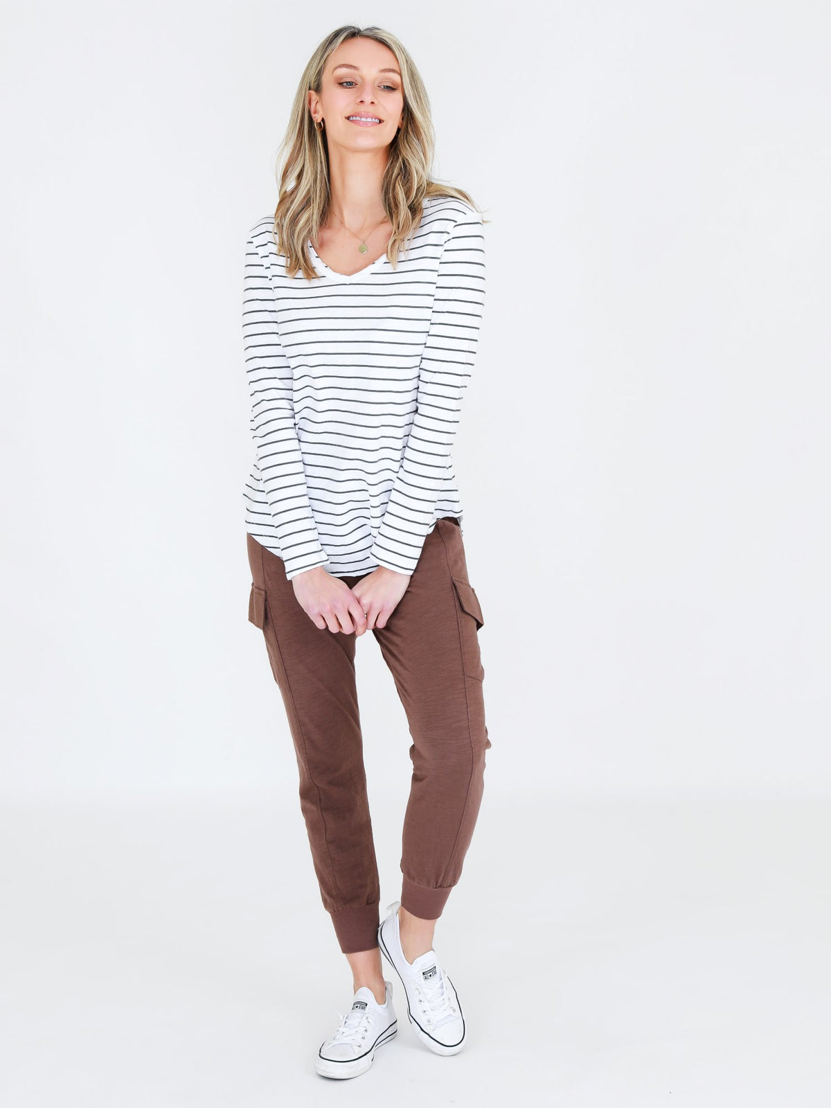 stripe v neck top long sleeve