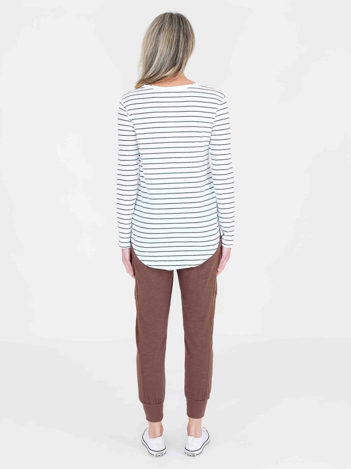 striped long sleeve v neck tee