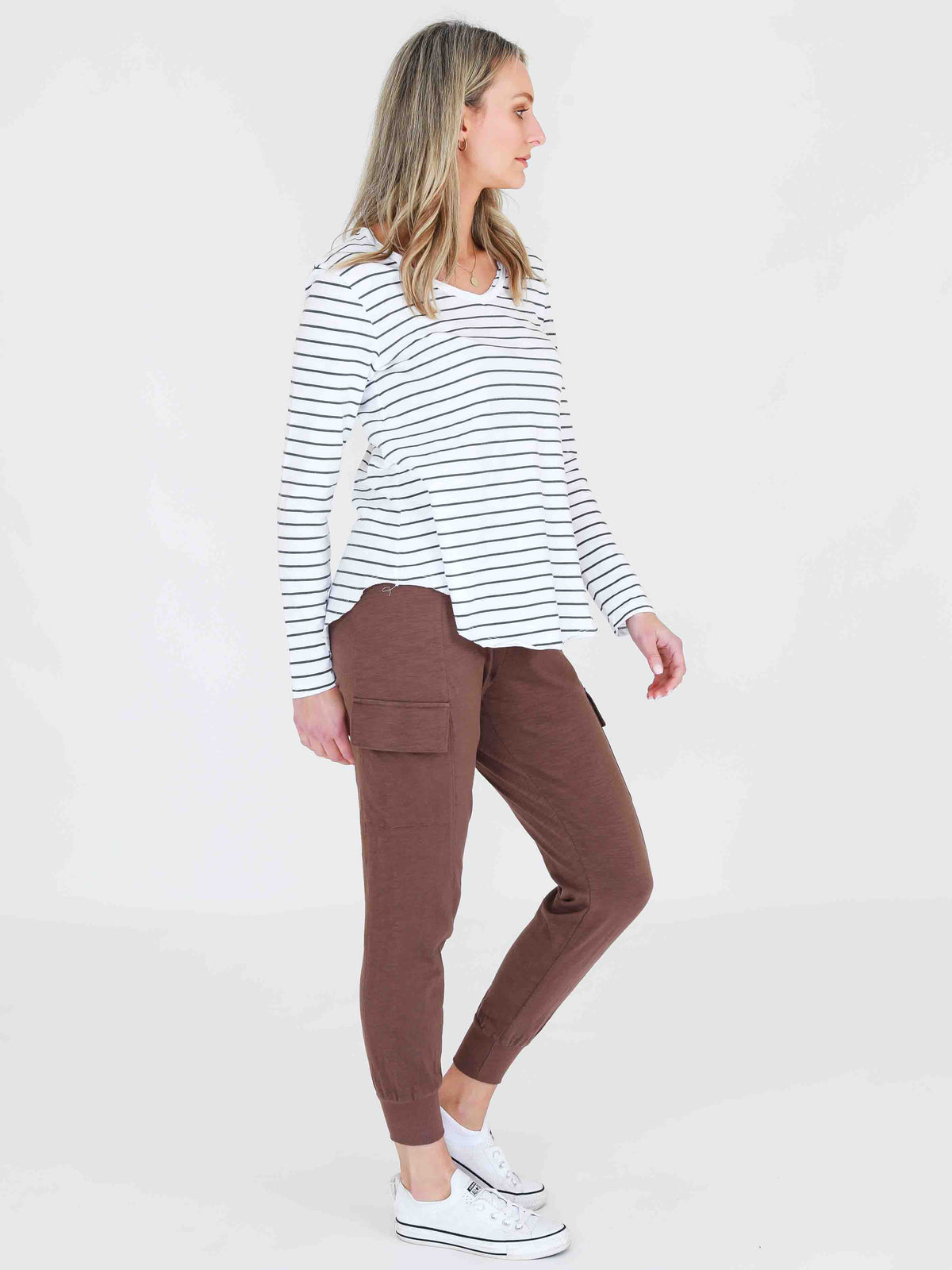stripe longline v neck tee