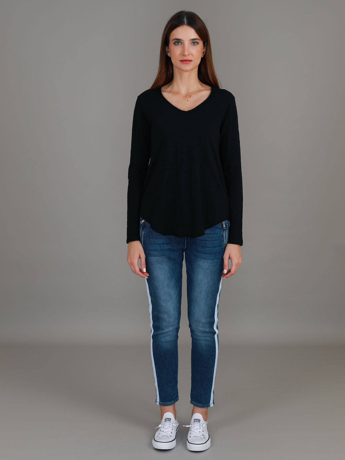 black v neck tee long sleeve