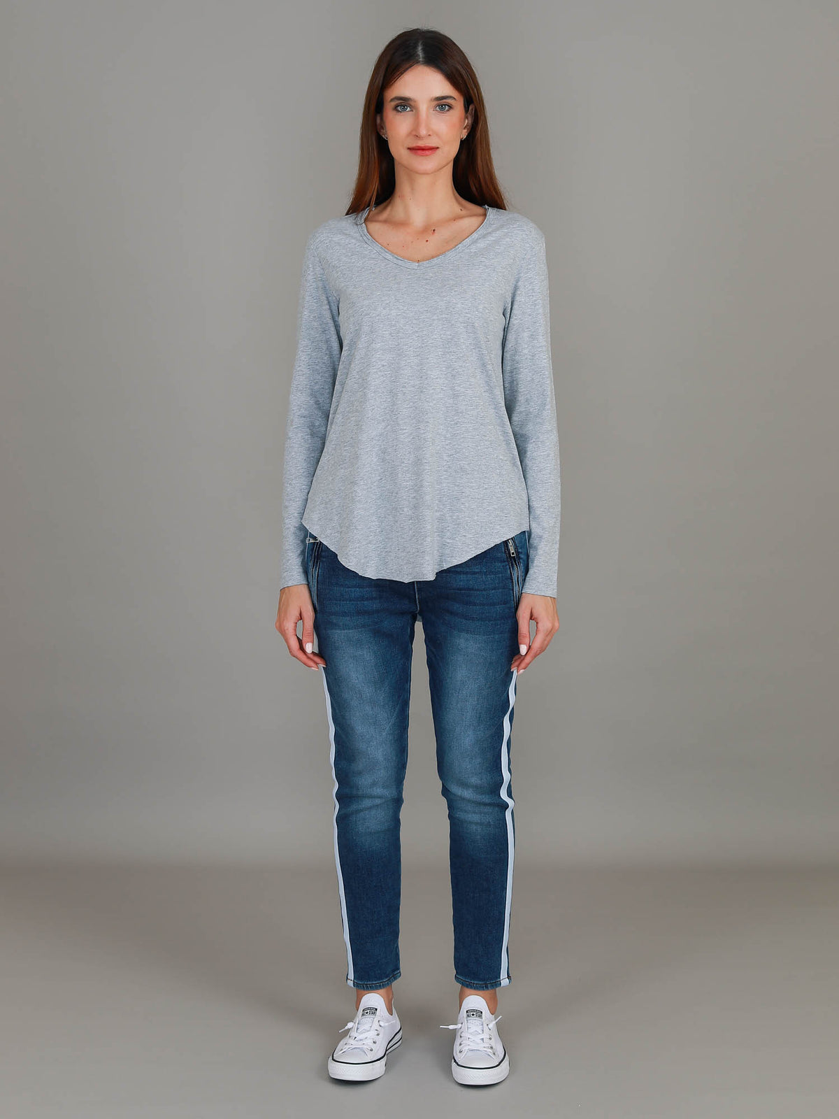 grey v neck tee long sleeve