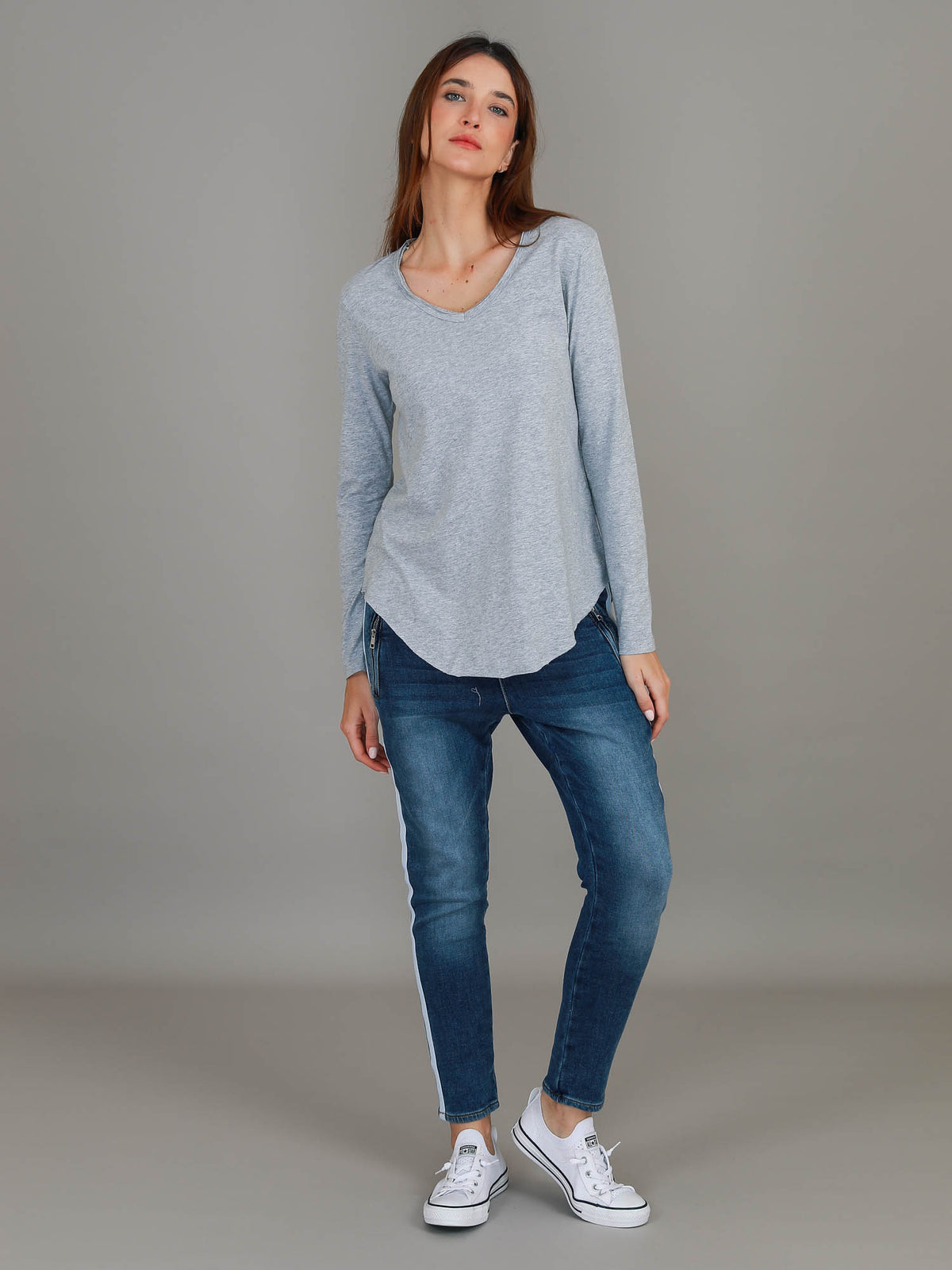 grey longline v neck tee
