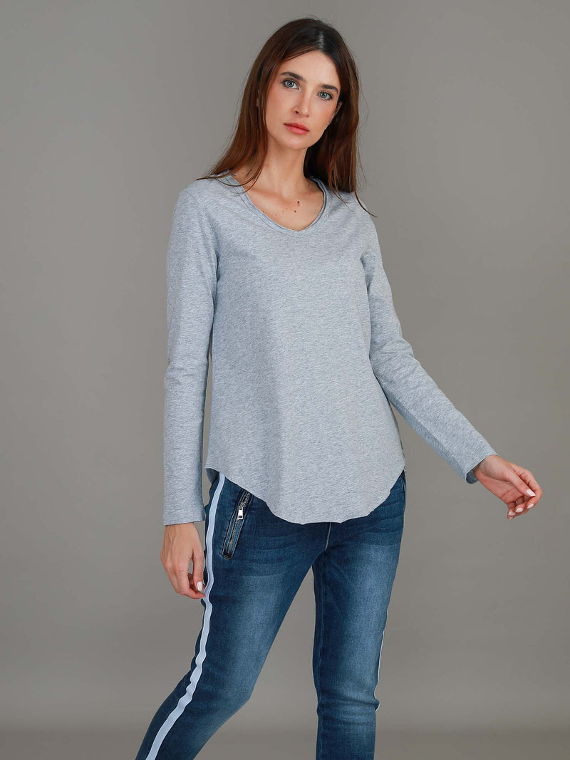 long sleeve longline top #color_grey marle