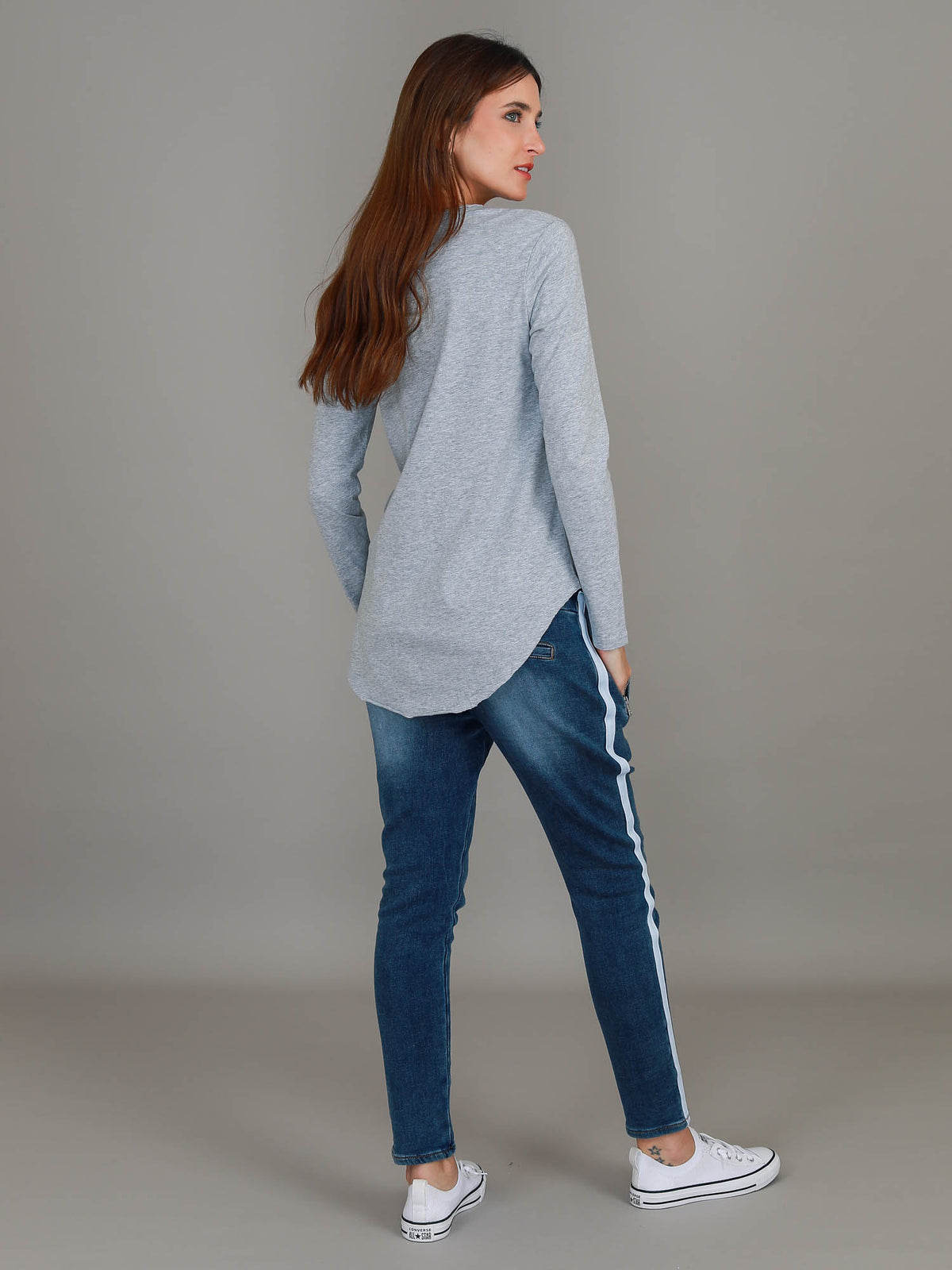 grey marle curved hem tee