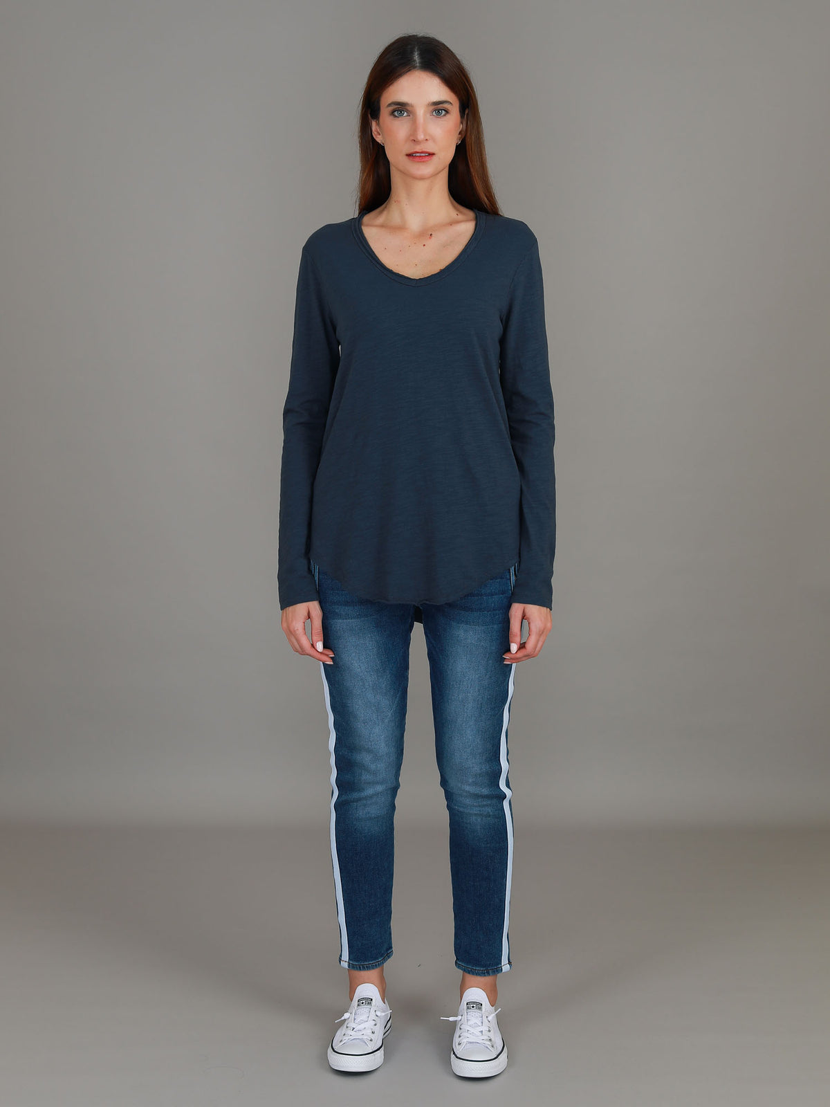 navy v neck tee long sleeve