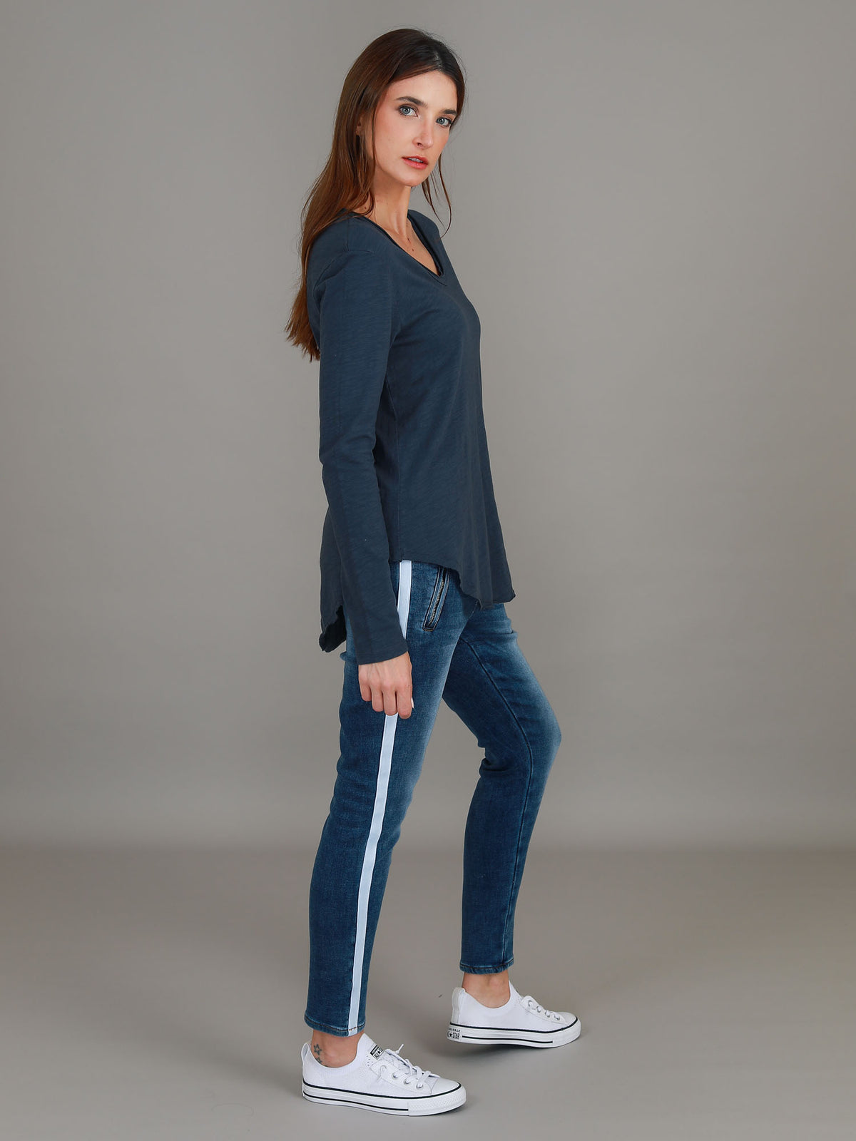indigo cotton v neck tee