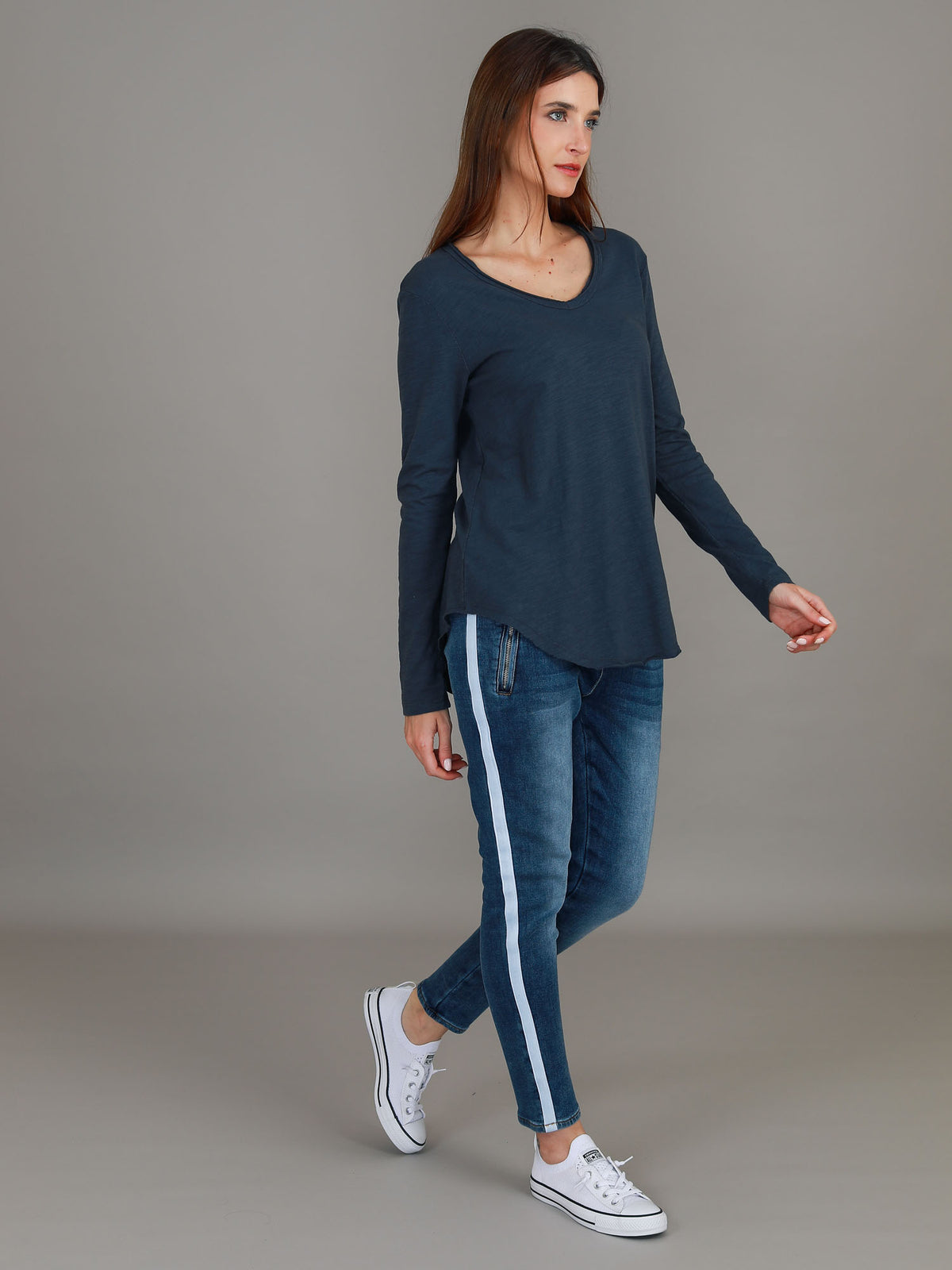 indigo longline v neck tee