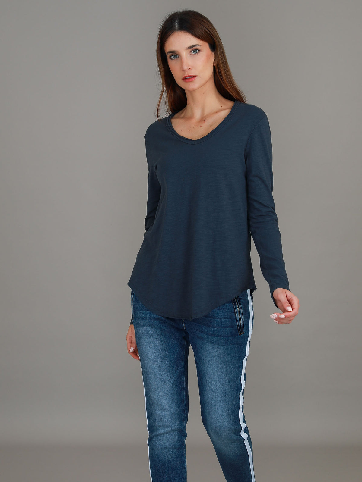 indigo v neck longline tee