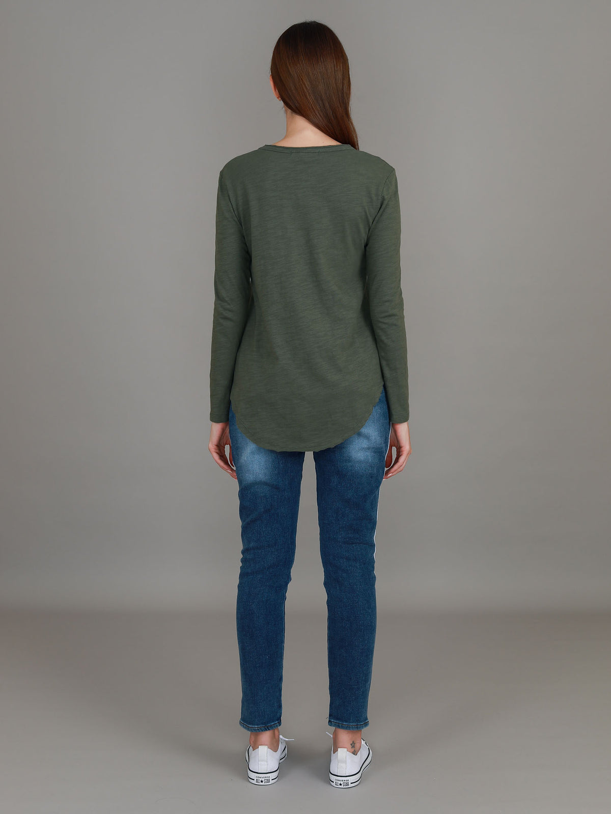 khaki longline v neck top
