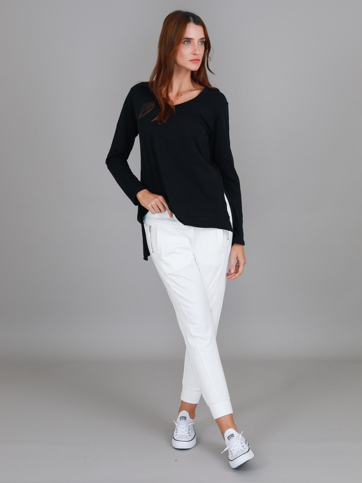 black v neck tee women