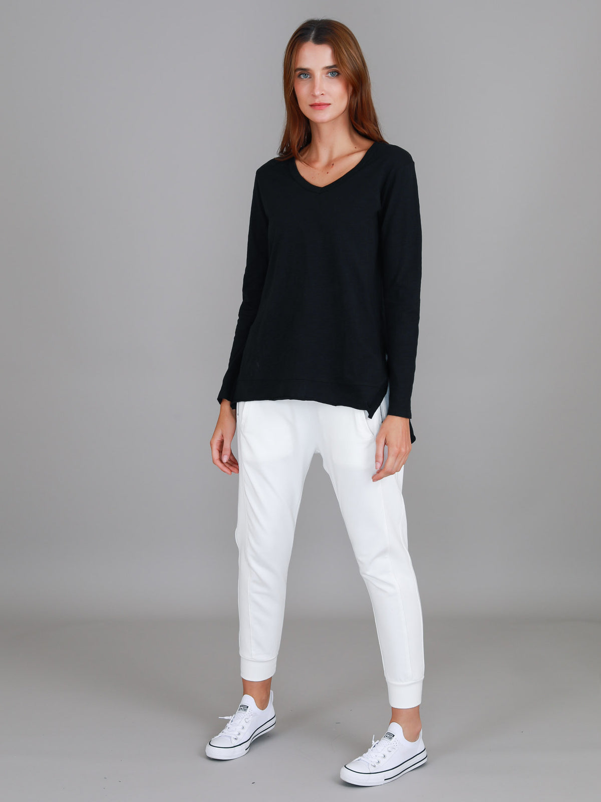 black v neck long sleeve tee