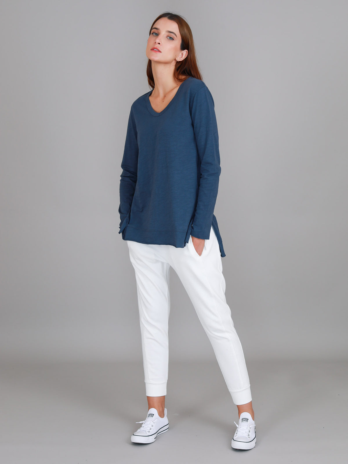 indigo v neck tee women