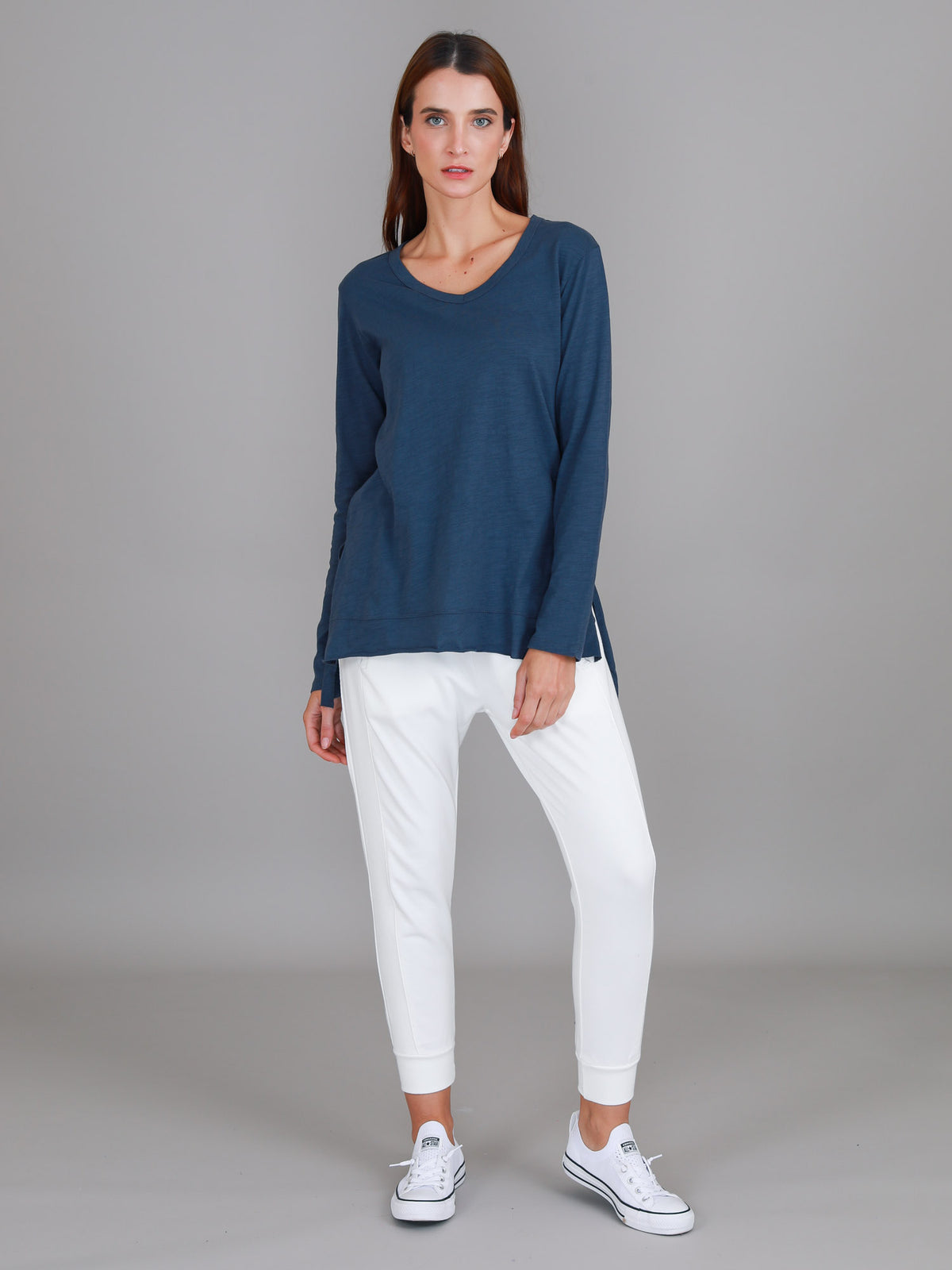navy v neck longline tee
