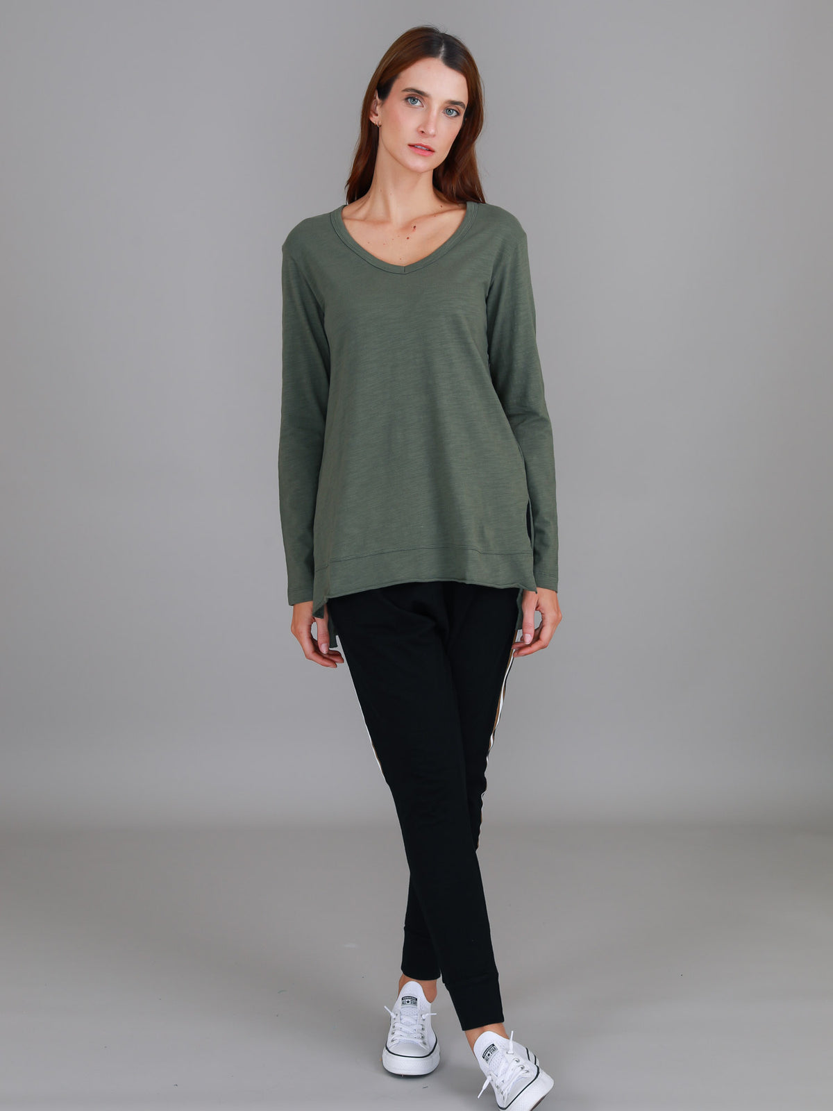 khaki v neck longline tee