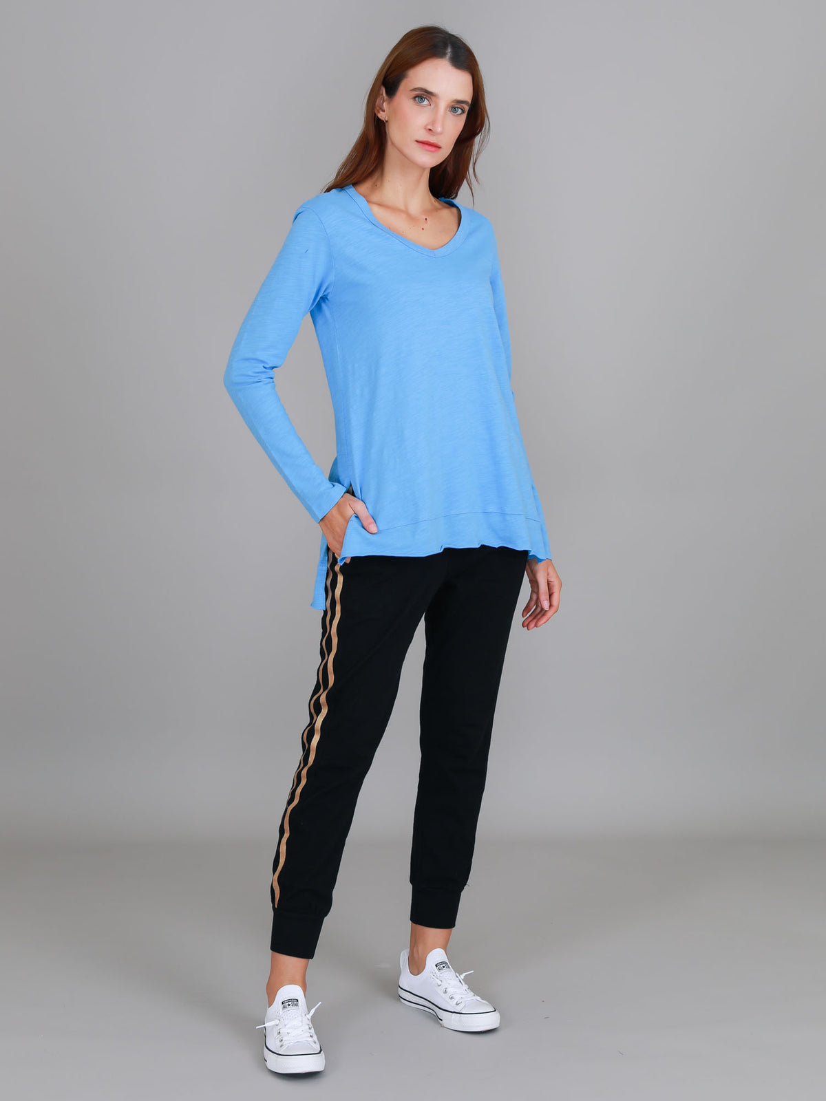 pacific blue v neck tee women