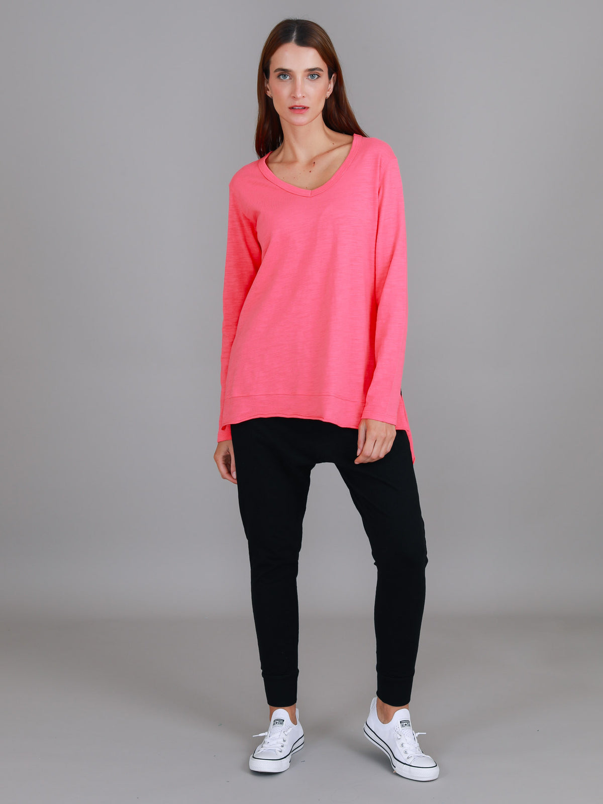 pink glo long sleeve v neck top