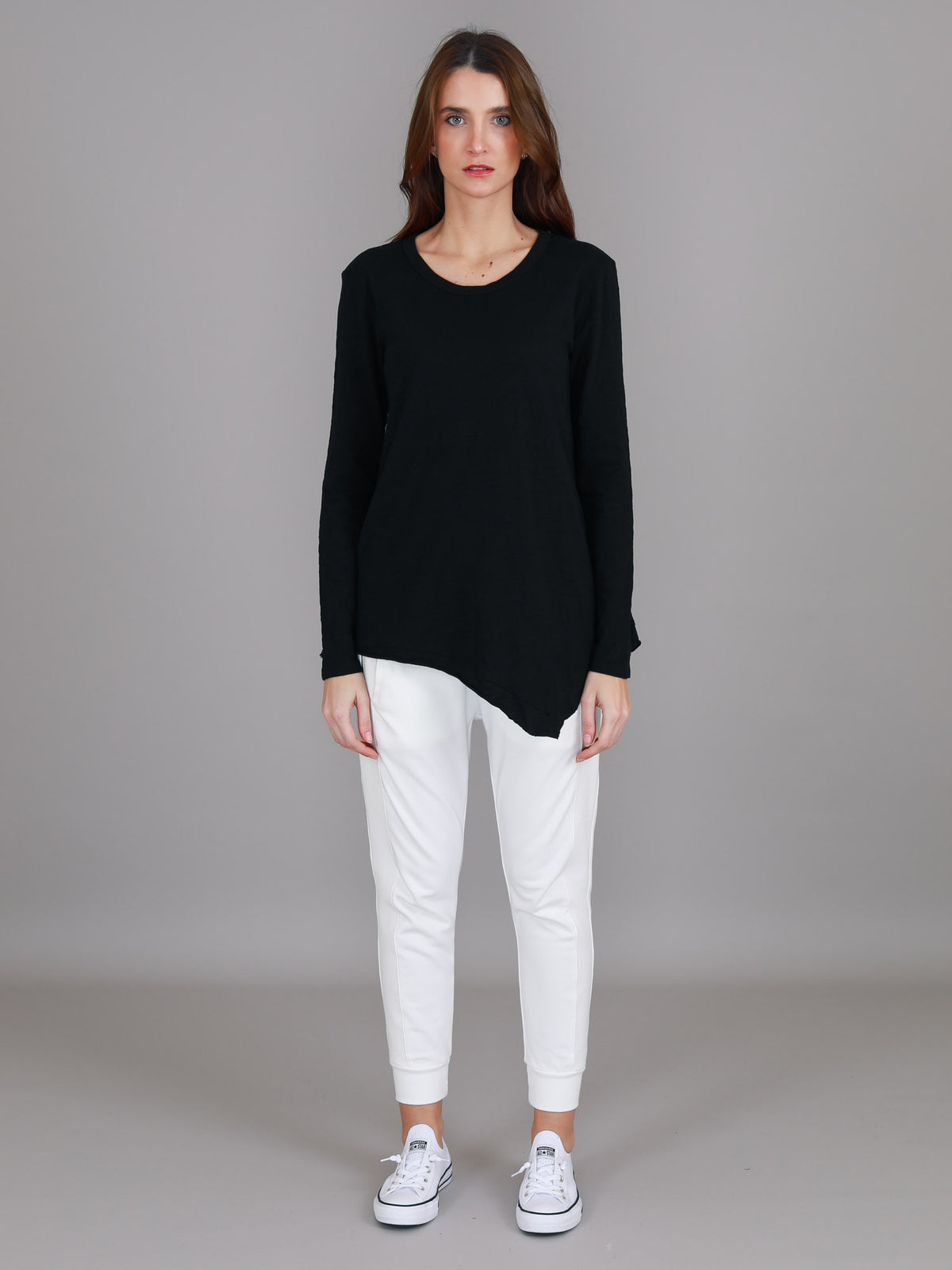 black angled hem tee
