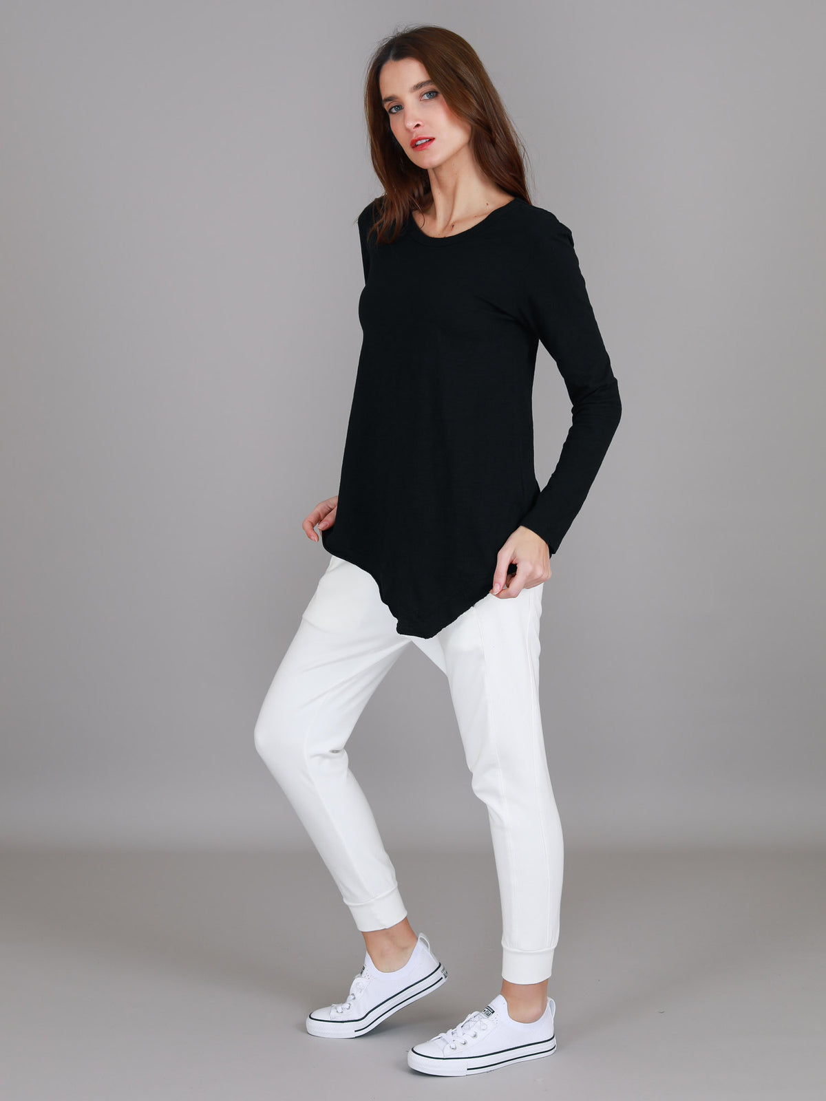 black asymmetric hem tee women