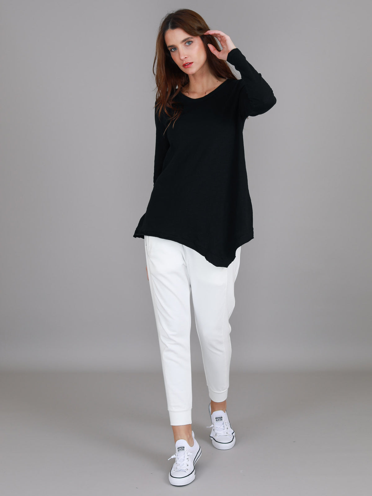 black scoop long sleeve tee