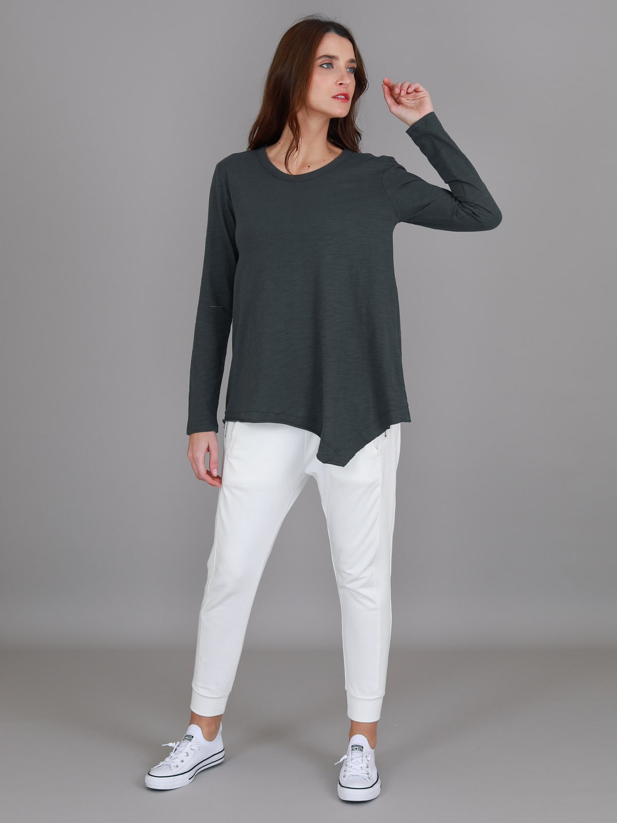 charcoal asymmetric hem tee women