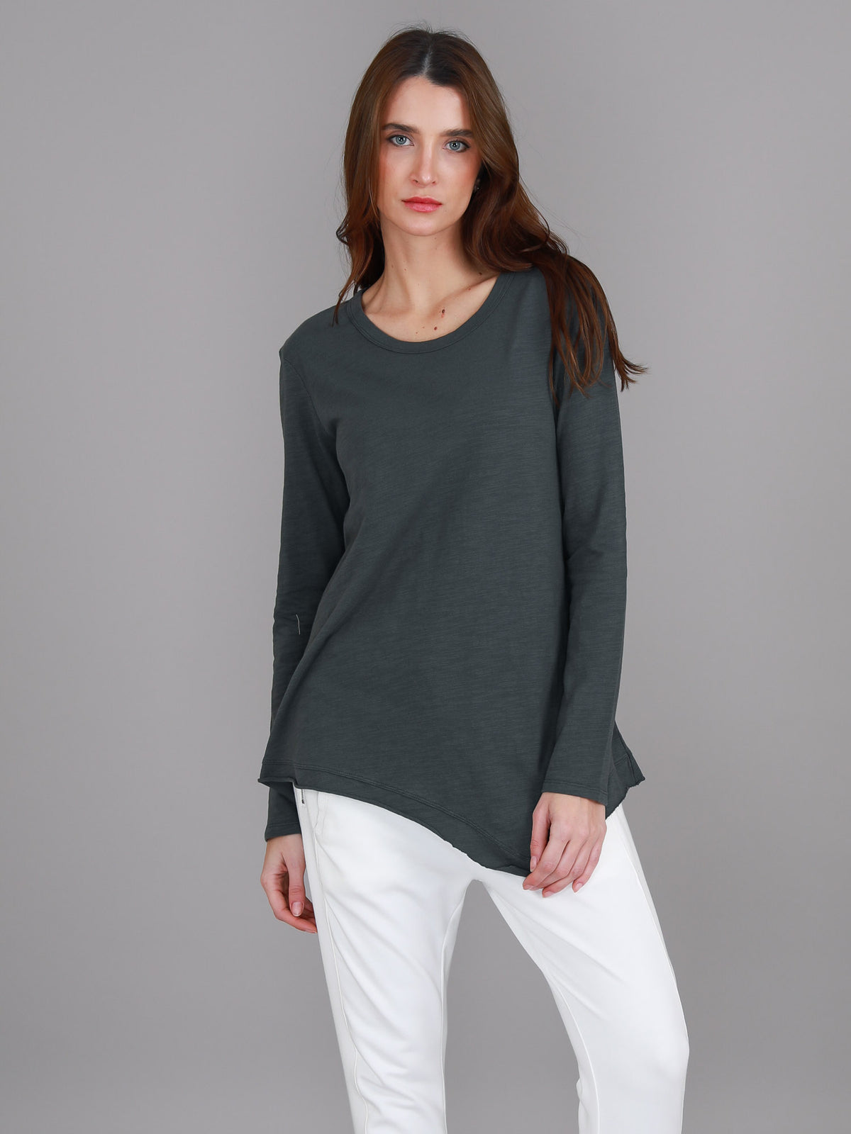 charcoal asymmetric hem long sleeve tee