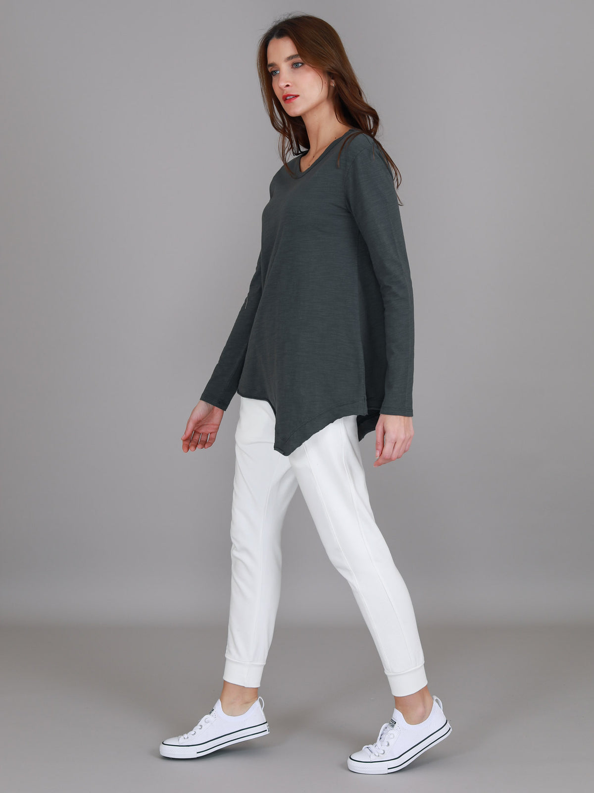 charcoal long sleeve scoop top