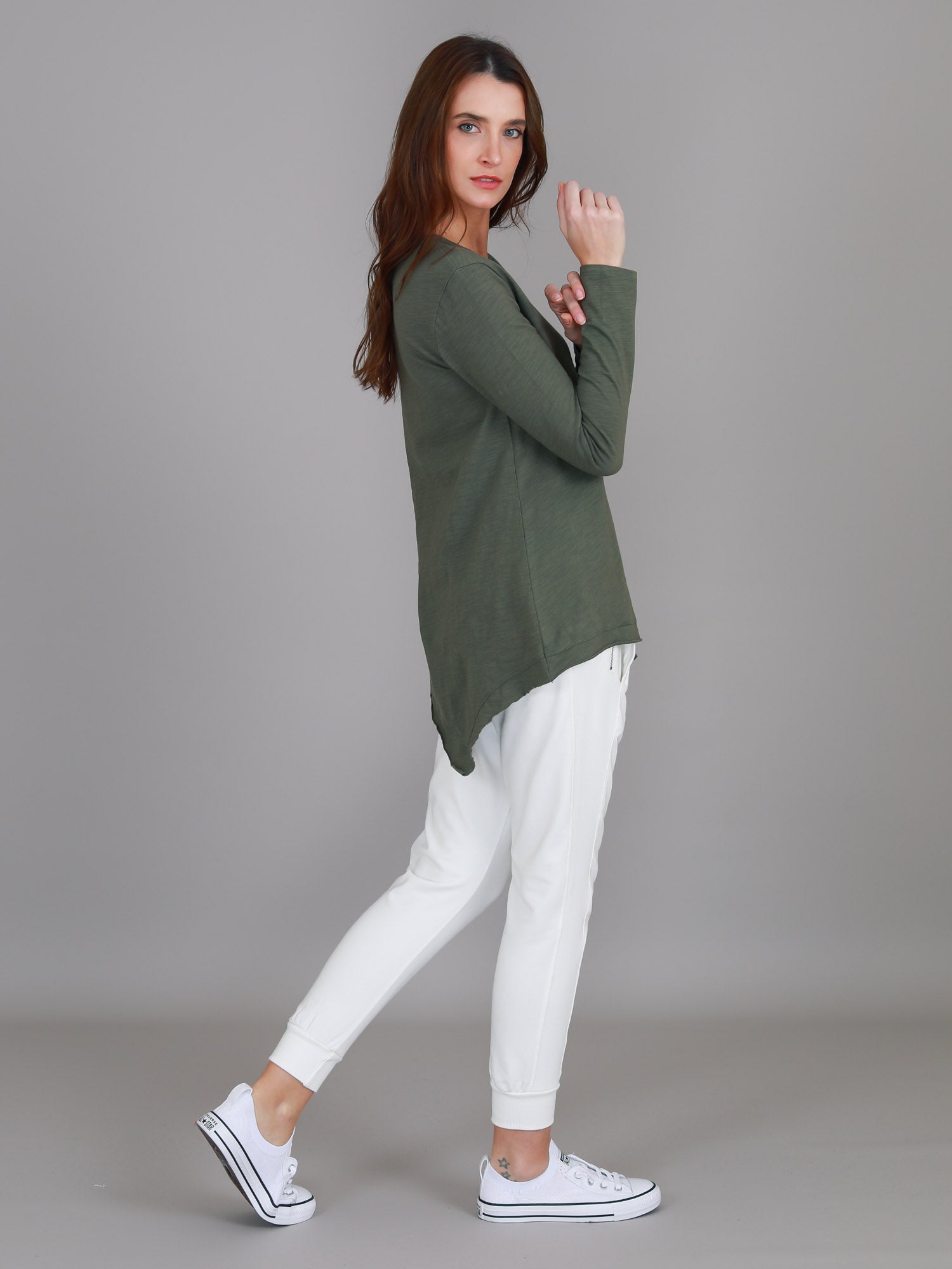 sage green long sleeve top #color_khaki