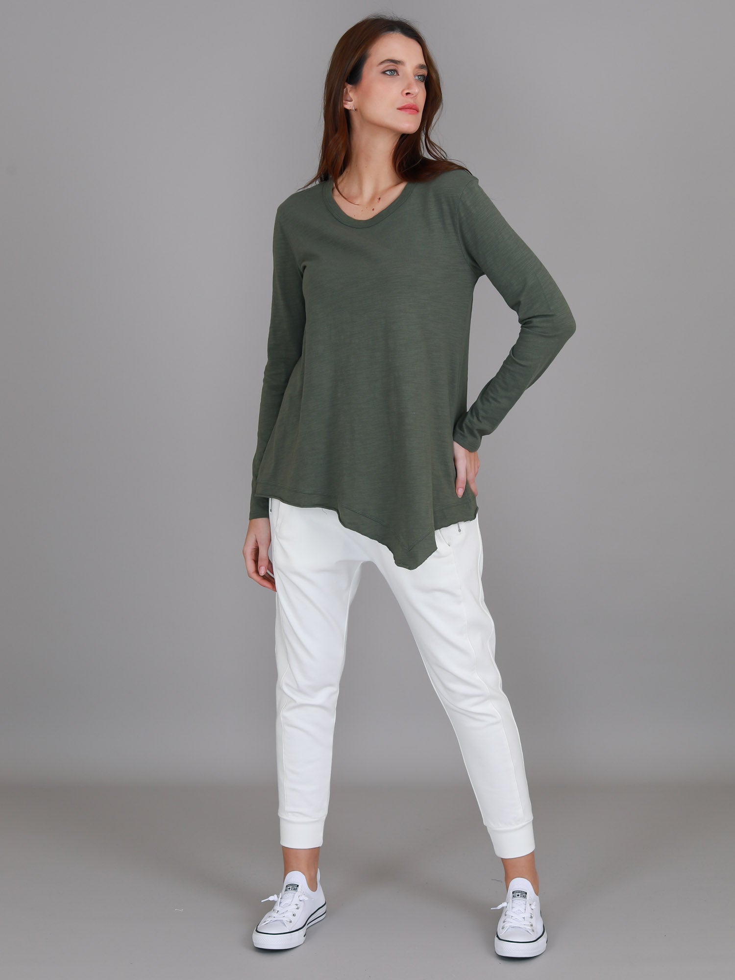 long sleeve green top #color_khaki
