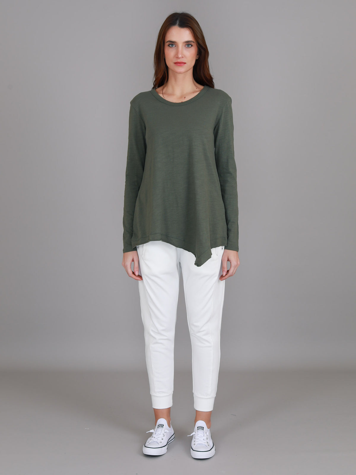 khaki angled hem tee