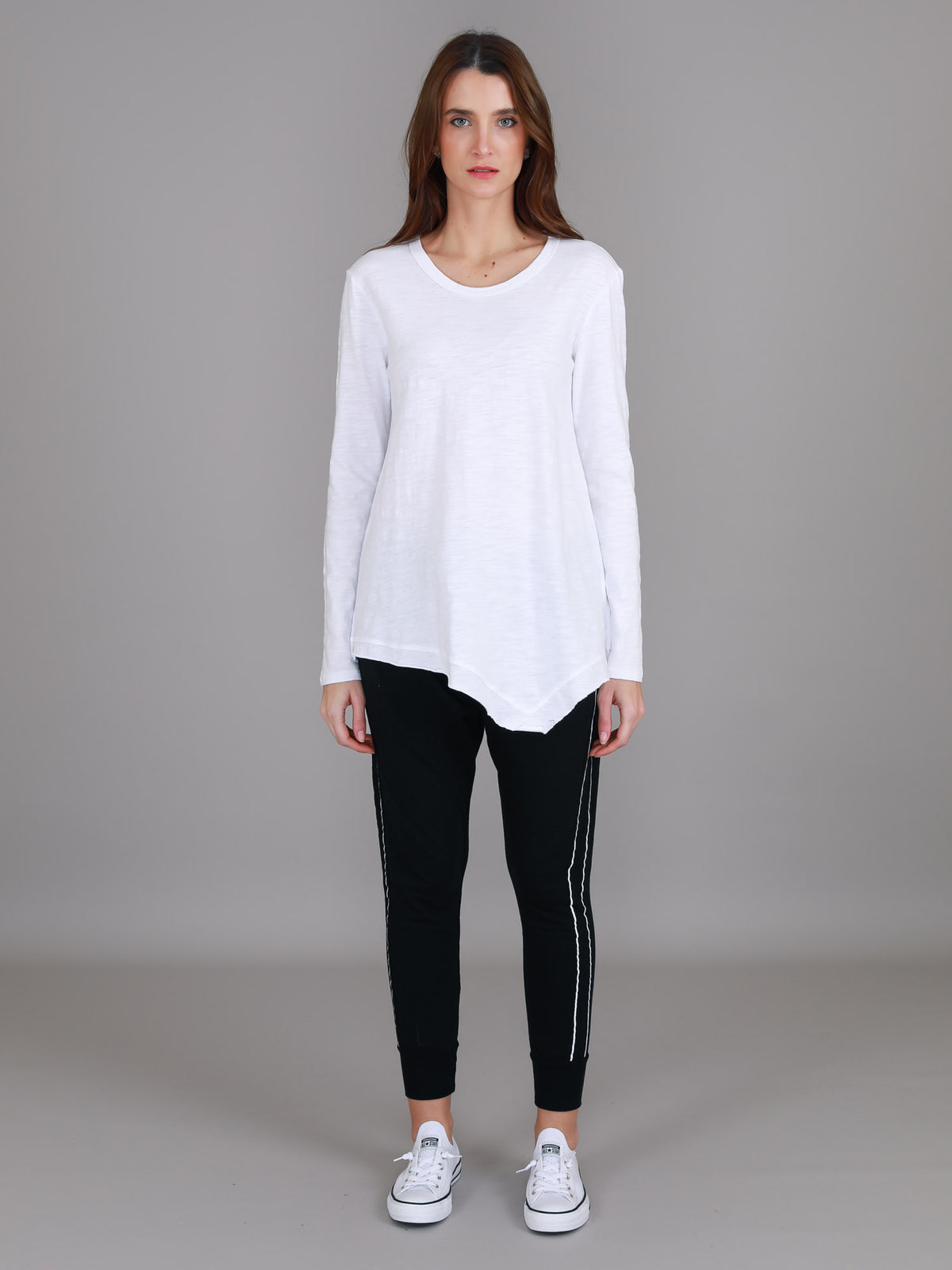 white angled hem tee