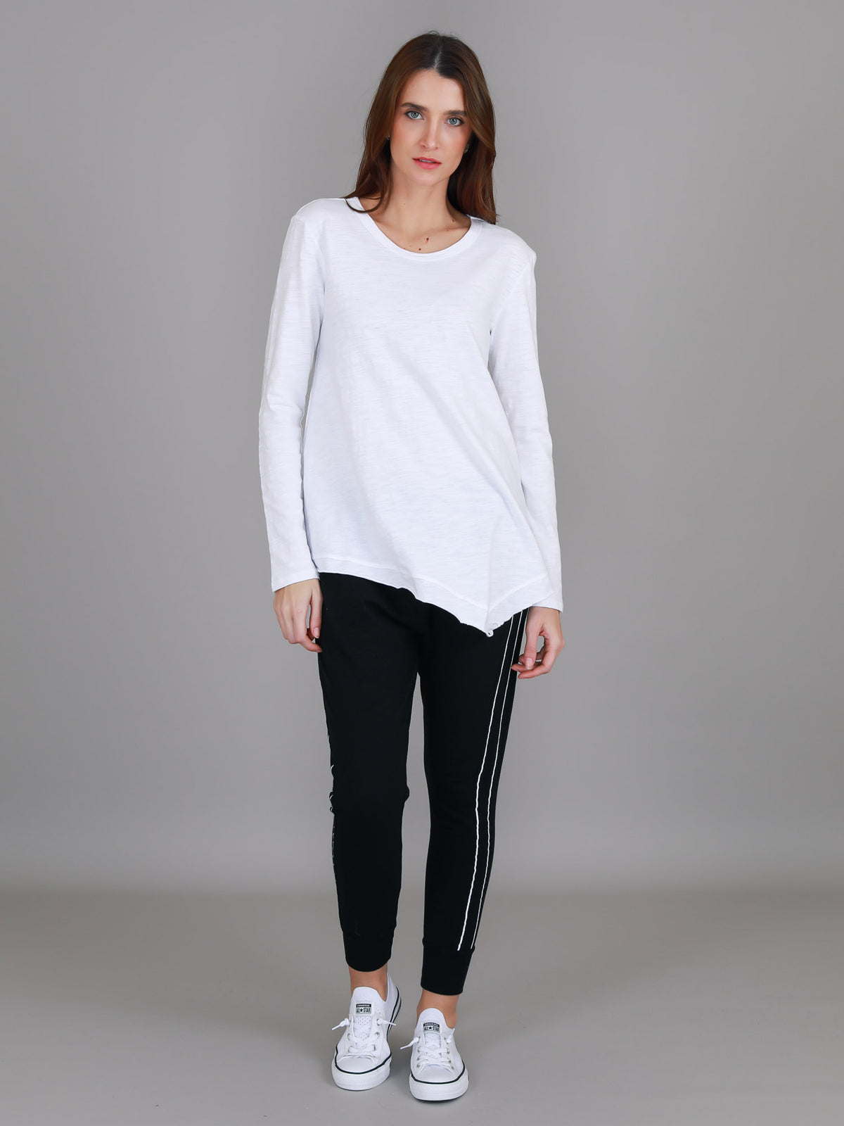 white long sleeve scoop top