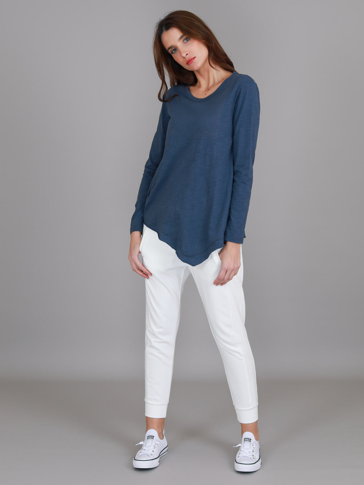 navy asymmetric hem tee women