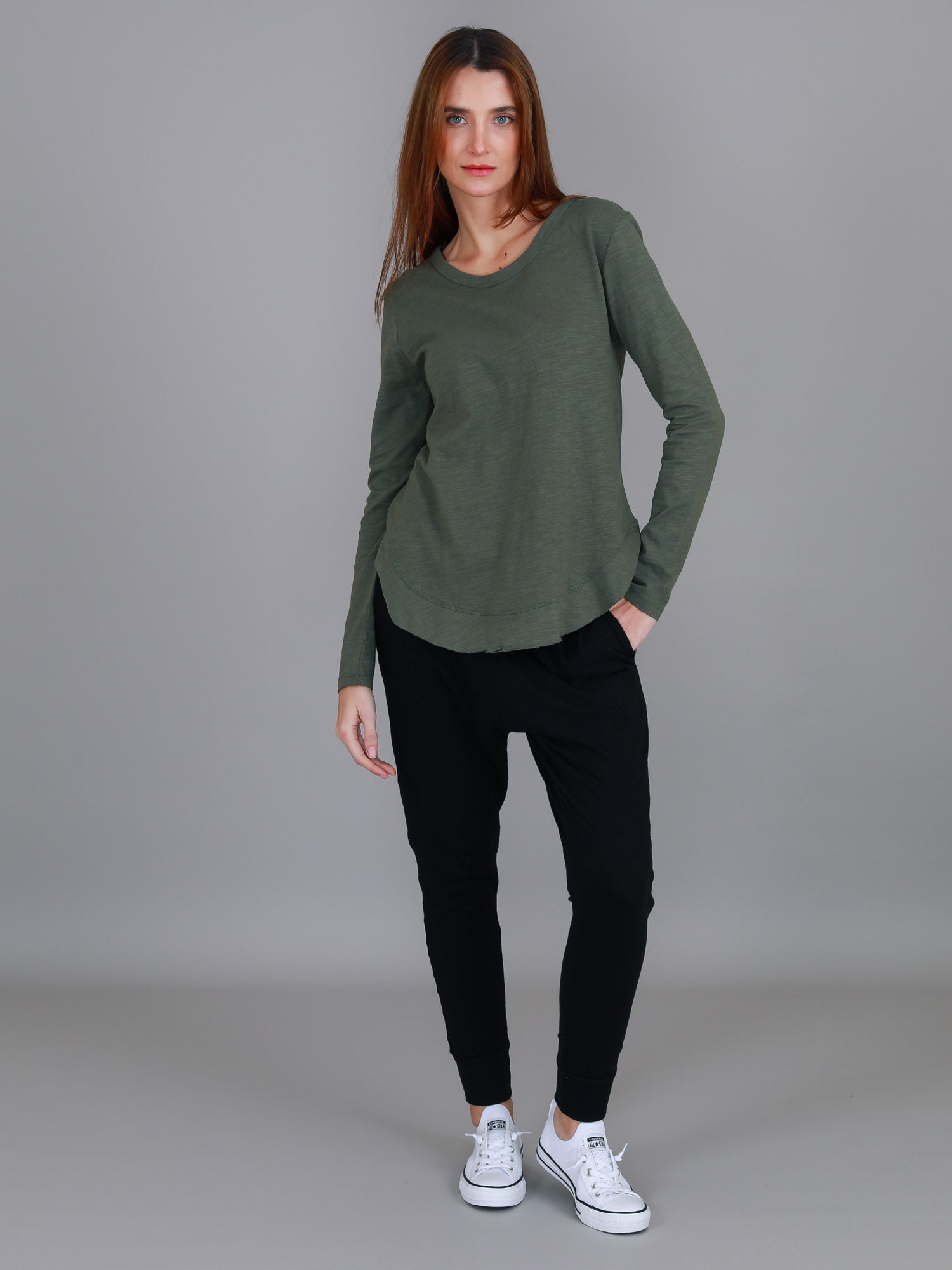 long sleeve cotton tops australia #color_khaki