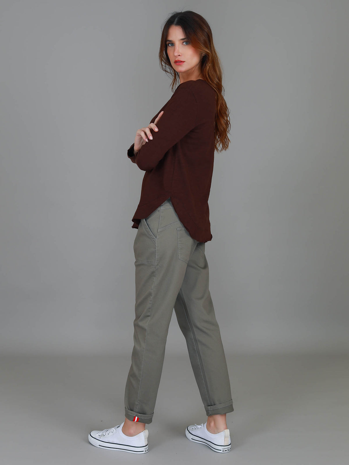 brown long sleeve top women